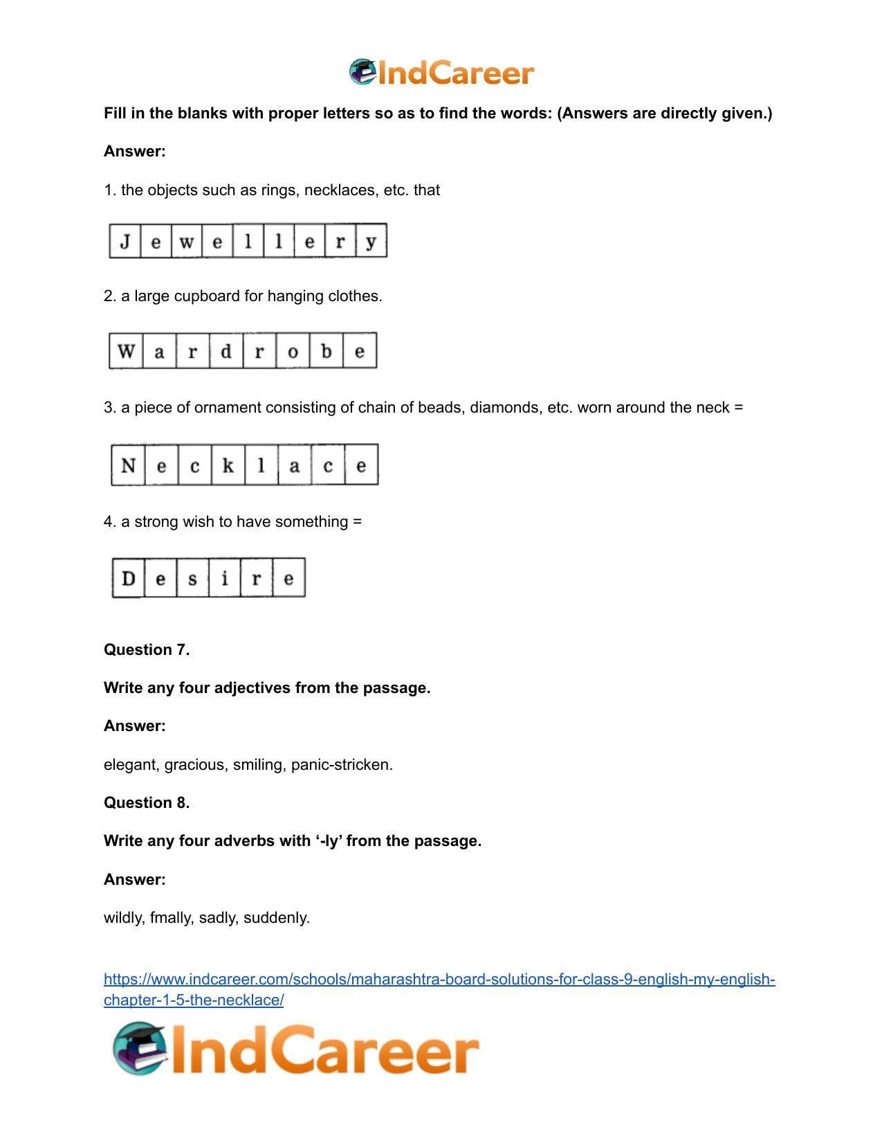 Maharashtra Board Solutions for Class 9- English (My English): Chapter 1.5- The Necklace - Page 28