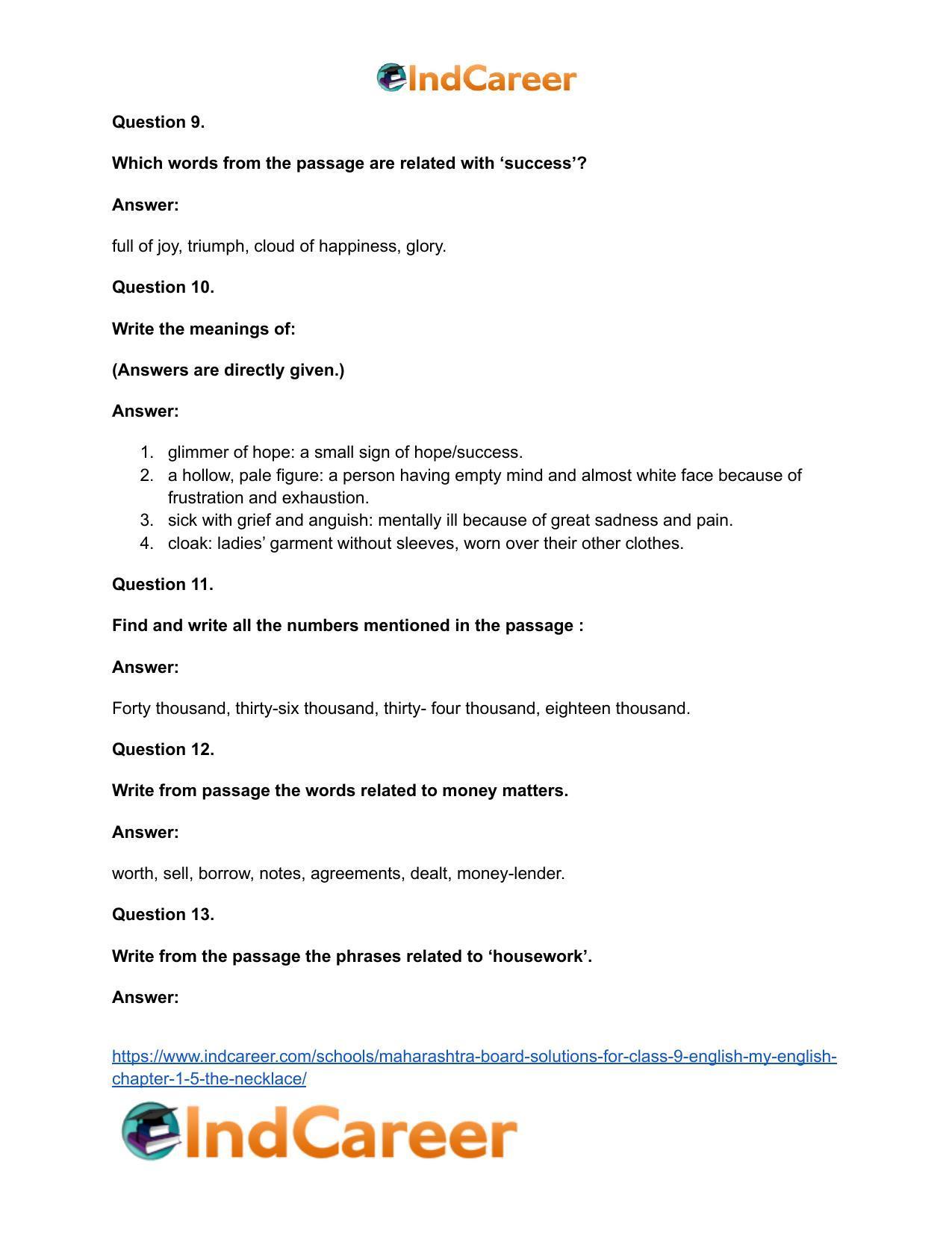 Maharashtra Board Solutions for Class 9- English (My English): Chapter 1.5- The Necklace - Page 29