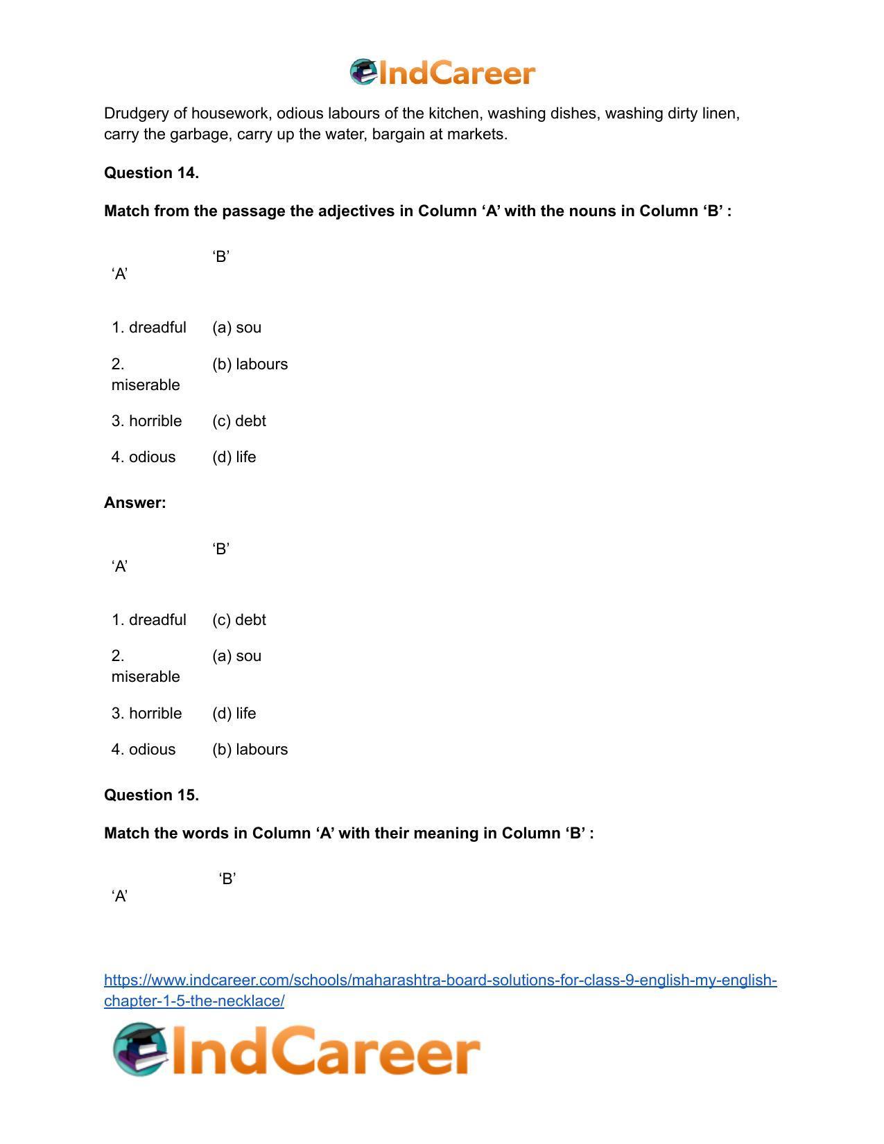 Maharashtra Board Solutions for Class 9- English (My English): Chapter 1.5- The Necklace - Page 30
