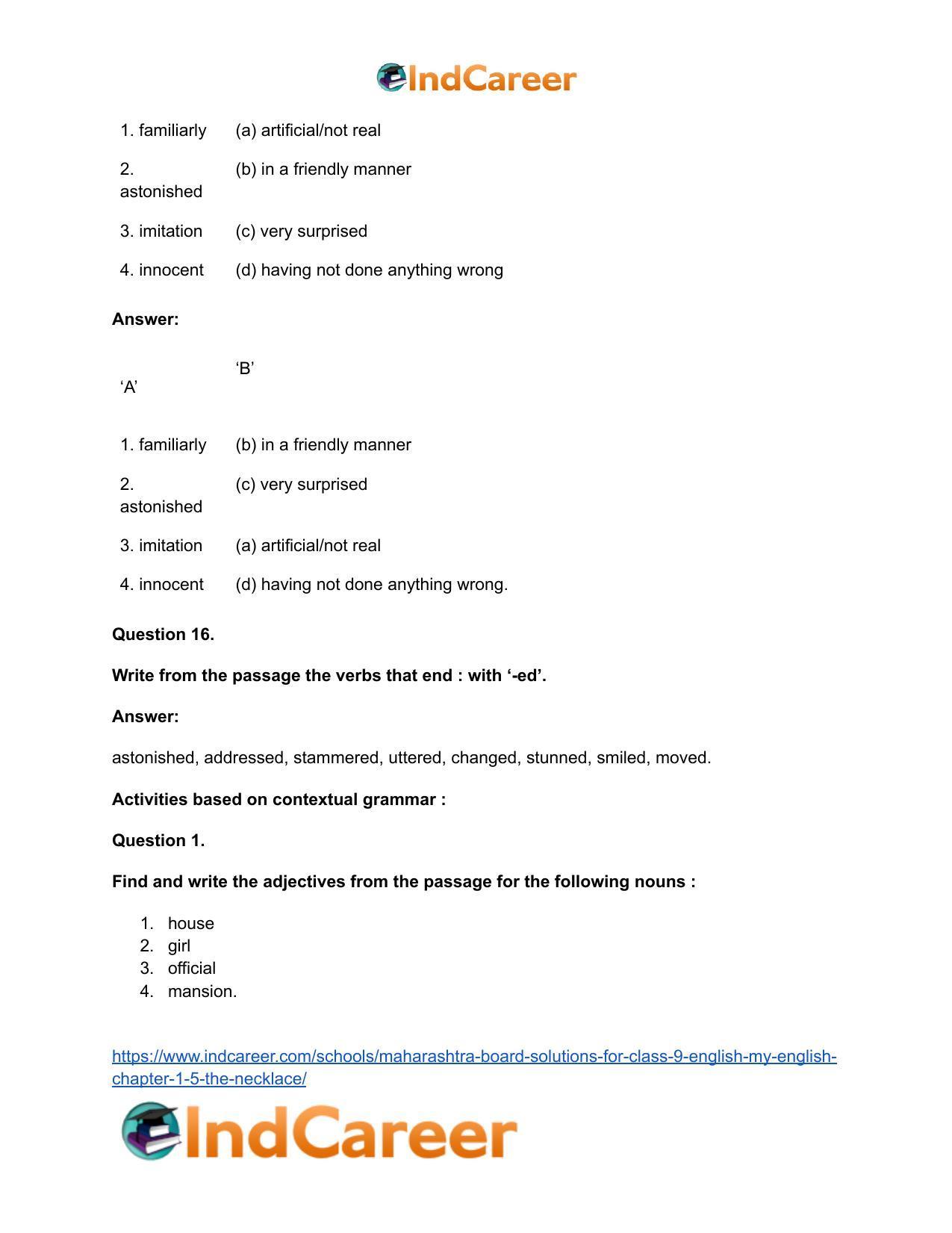 Maharashtra Board Solutions for Class 9- English (My English): Chapter 1.5- The Necklace - Page 31