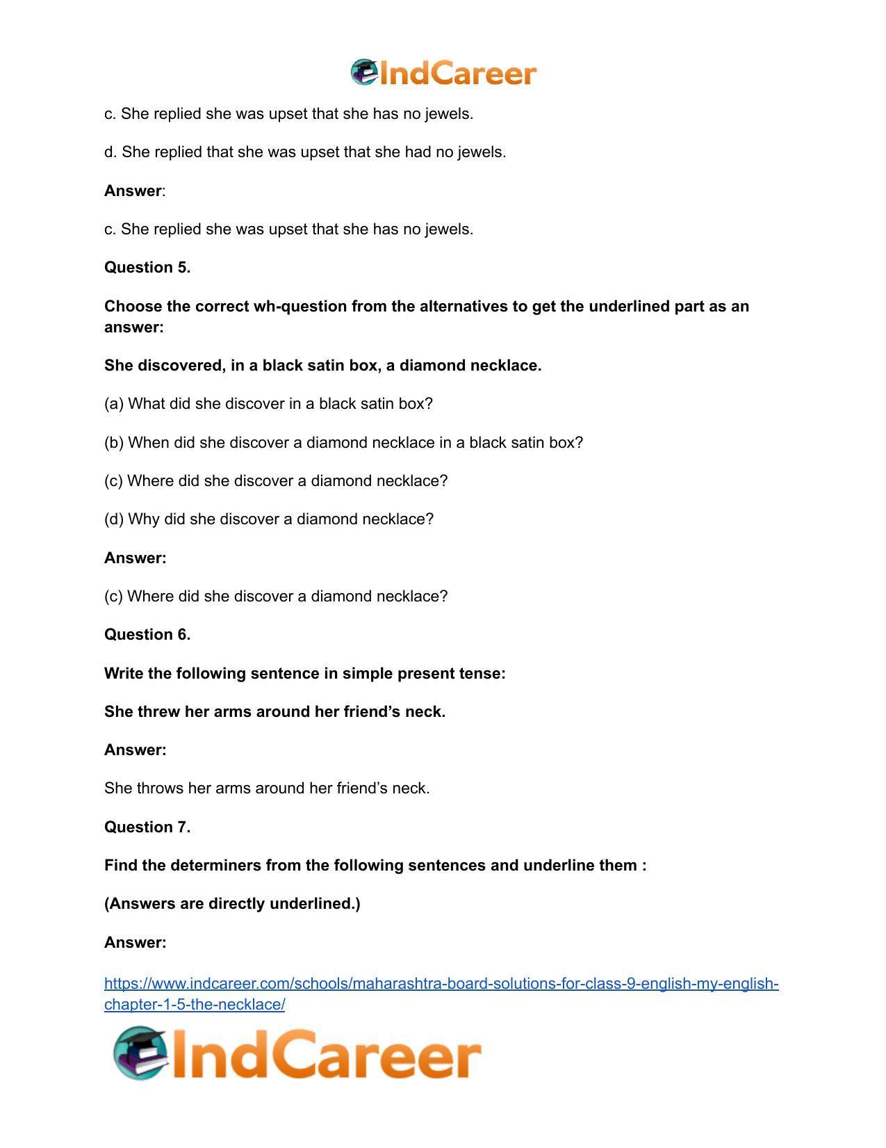 Maharashtra Board Solutions for Class 9- English (My English): Chapter 1.5- The Necklace - Page 33