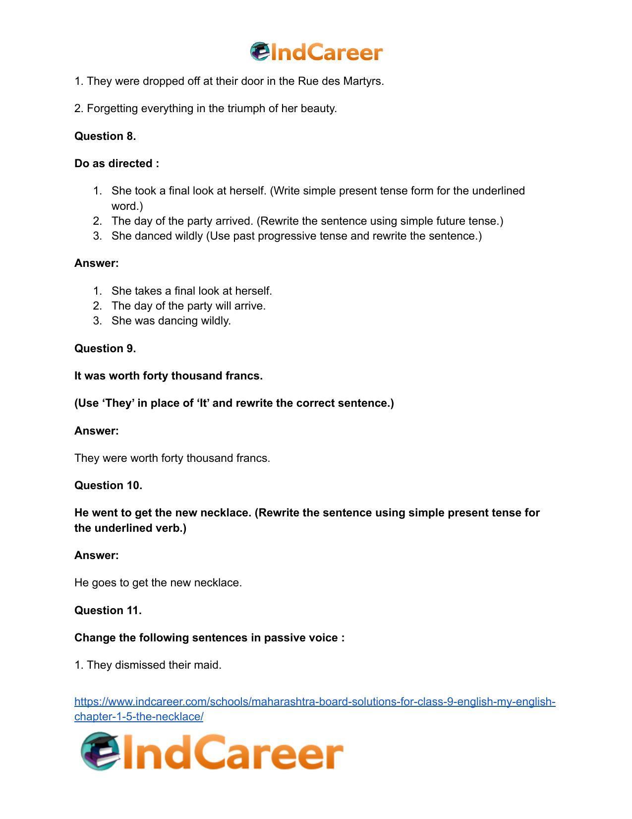 Maharashtra Board Solutions for Class 9- English (My English): Chapter 1.5- The Necklace - Page 34