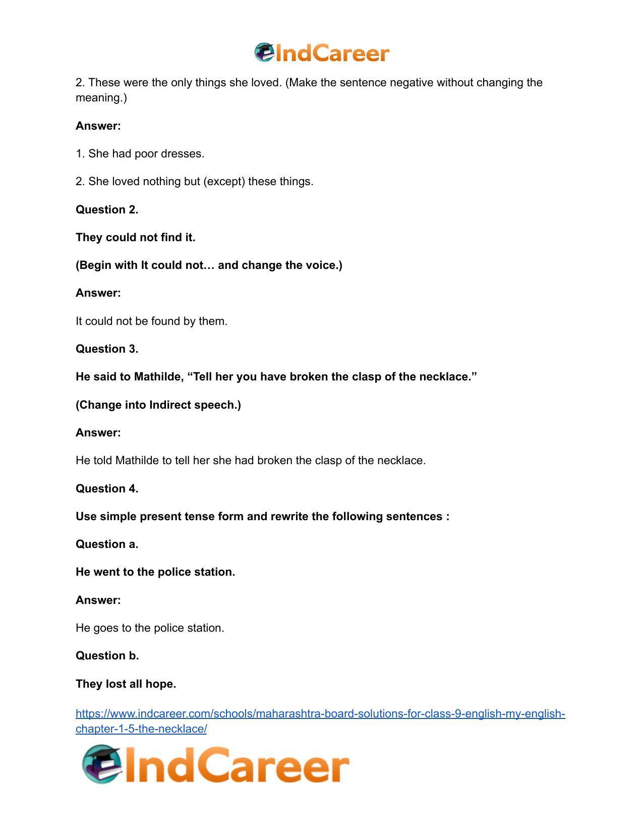 Maharashtra Board Solutions for Class 9- English (My English): Chapter 1.5- The Necklace - Page 36