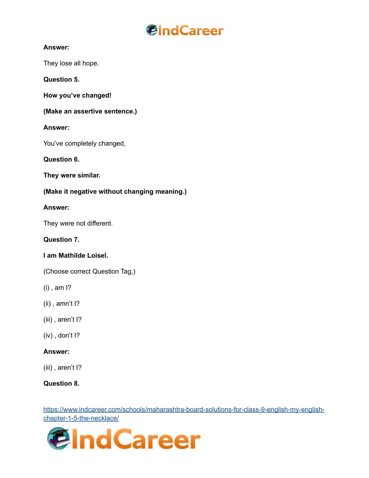 Maharashtra Board Solutions for Class 9- English (My English): Chapter 1.5- The Necklace - Page 37