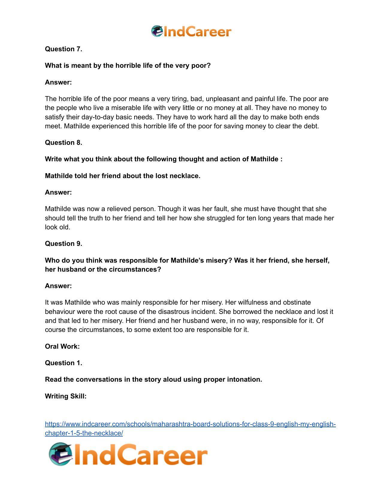 Maharashtra Board Solutions for Class 9- English (My English): Chapter 1.5- The Necklace - Page 40