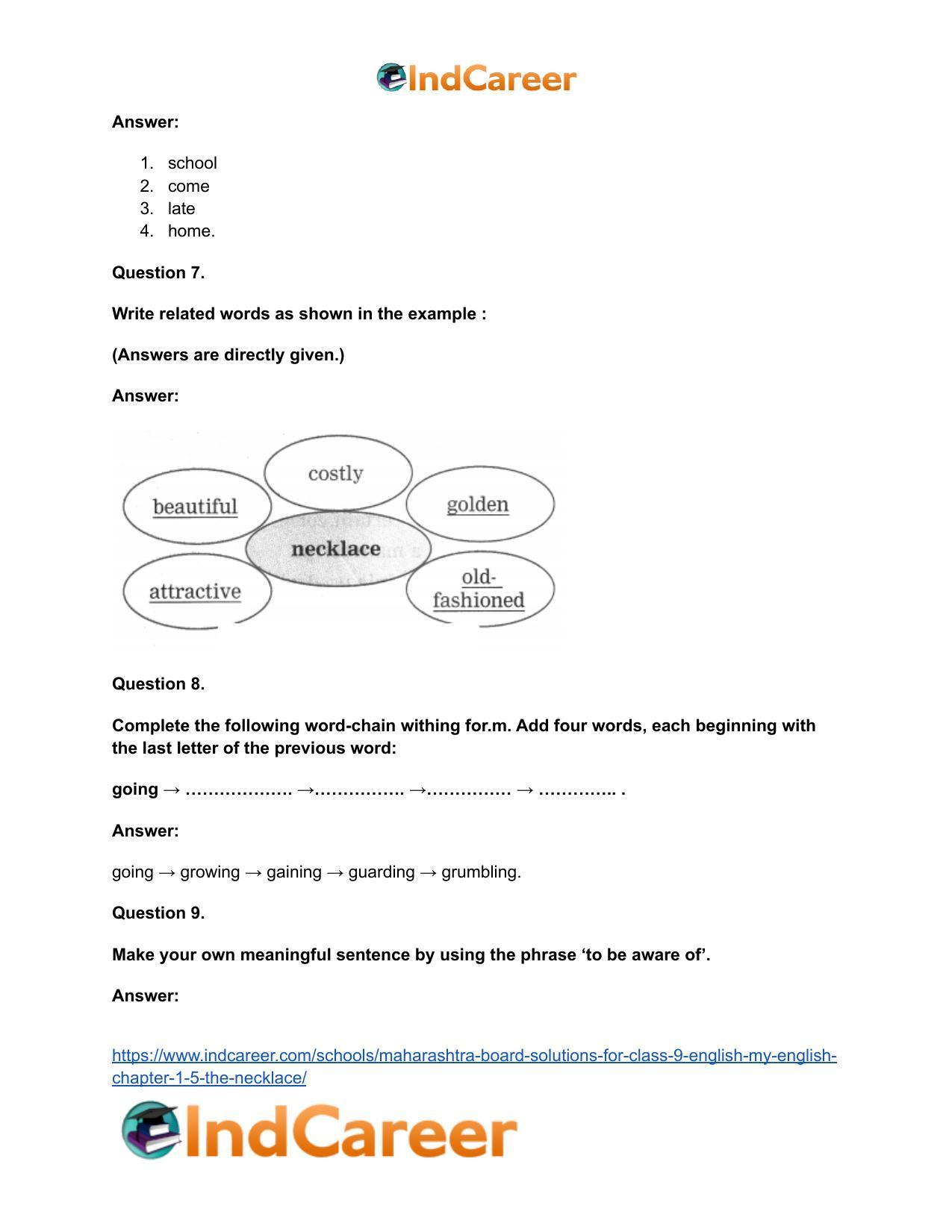 Maharashtra Board Solutions for Class 9- English (My English): Chapter 1.5- The Necklace - Page 43