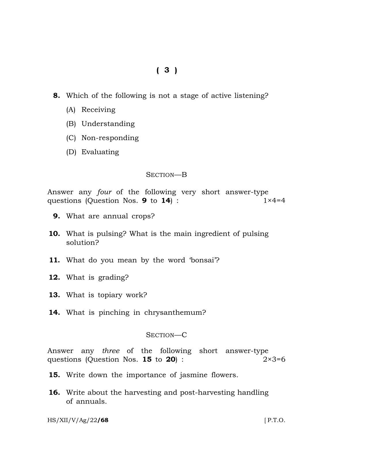 Meghalaya Board (MBOSE) Class 12 AGRICULTURE  (HS_XII_A. Sc. Com_Ag_22) 2022 Question Paper - Page 3