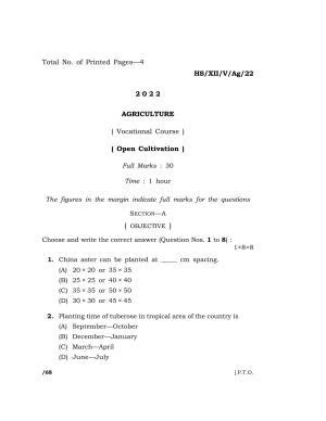 Meghalaya Board (MBOSE) Class 12 AGRICULTURE  (HS_XII_A. Sc. Com_Ag_22) 2022 Question Paper