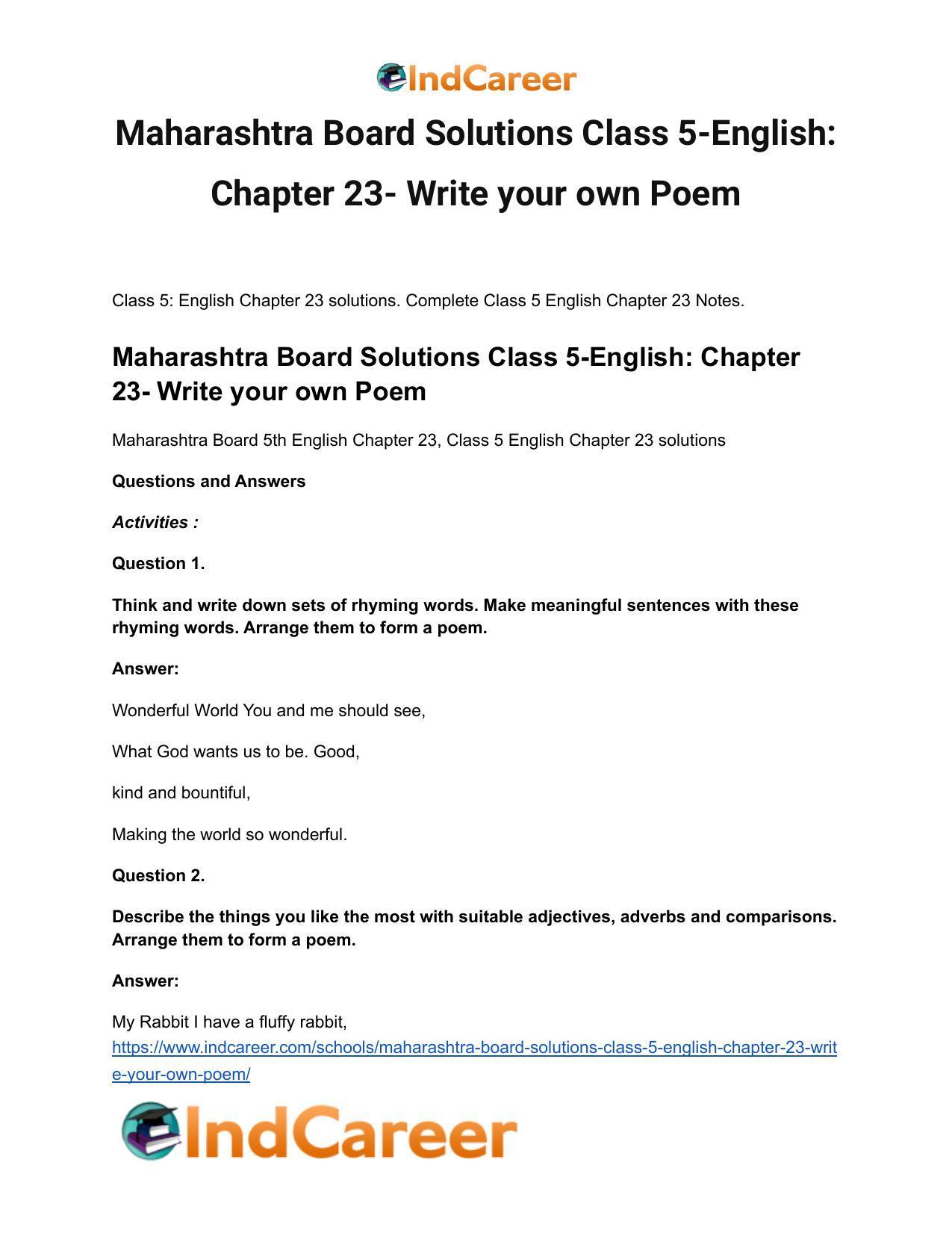 Maharashtra Board Solutions Class 5-English: Chapter 23- Write your own Poem - Page 2