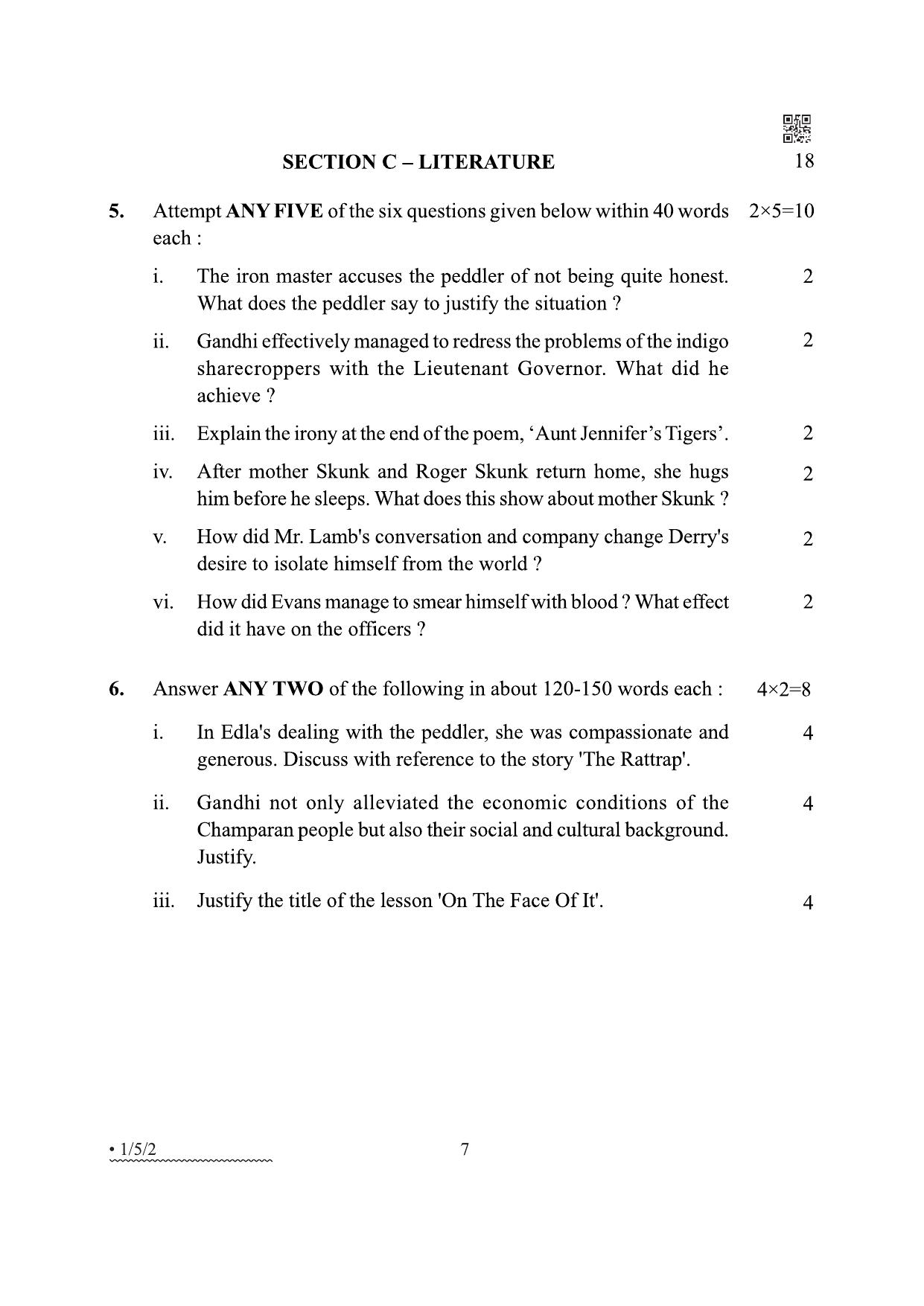 CBSE Class 12 1-5-2 English Core 2022 Question Paper - Page 7