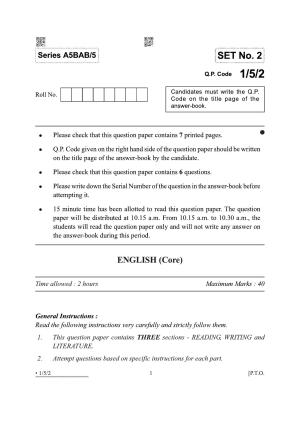 CBSE Class 12 1-5-2 English Core 2022 Question Paper