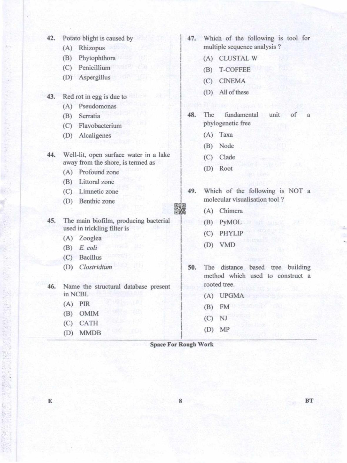 Karnataka PGCET 2019 Biotechnology Question Paper - Page 8