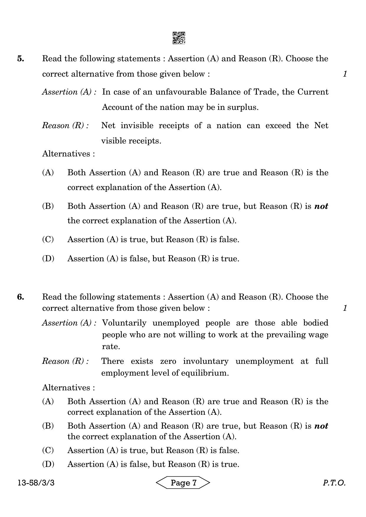 CBSE Class 12 58-3-3 Economics 2024 Question Paper - Page 7