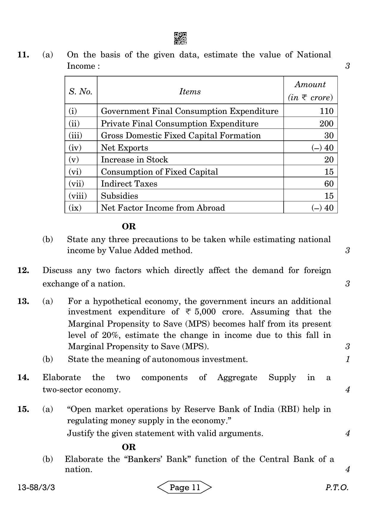 CBSE Class 12 58-3-3 Economics 2024 Question Paper - Page 11