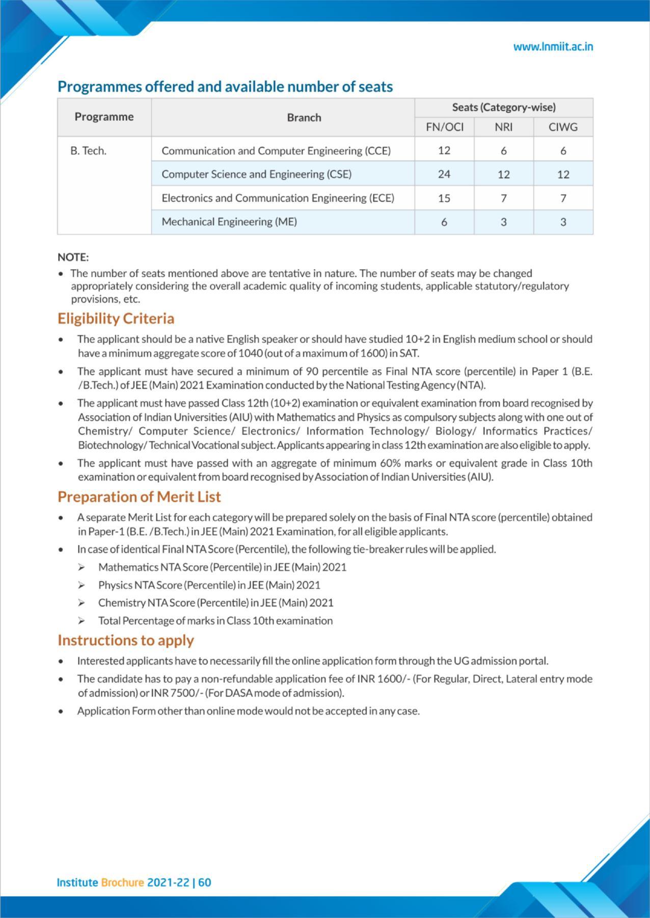 LNM Institute of Information Technology, Jaipur Brochure 2021-22 - Page 62