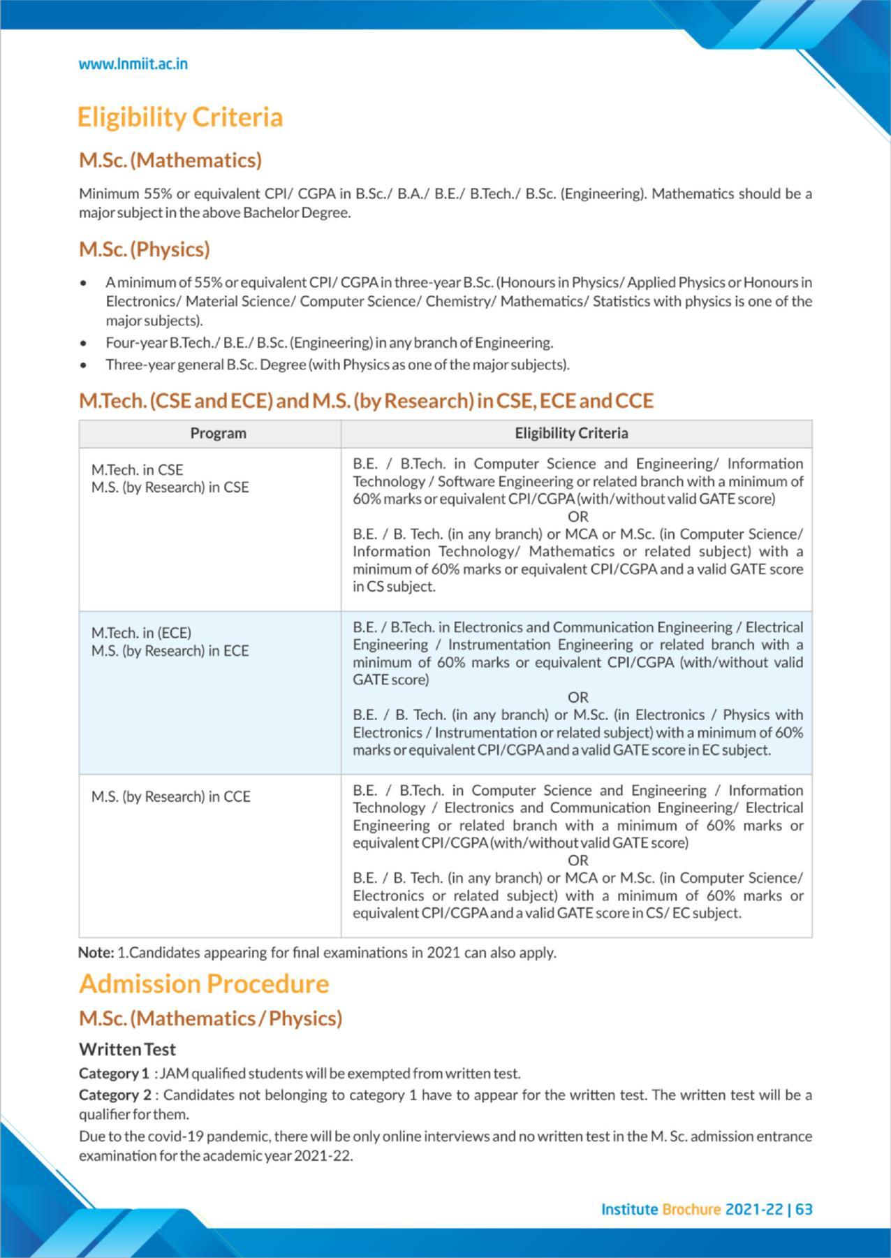 LNM Institute of Information Technology, Jaipur Brochure 2021-22 - Page 65