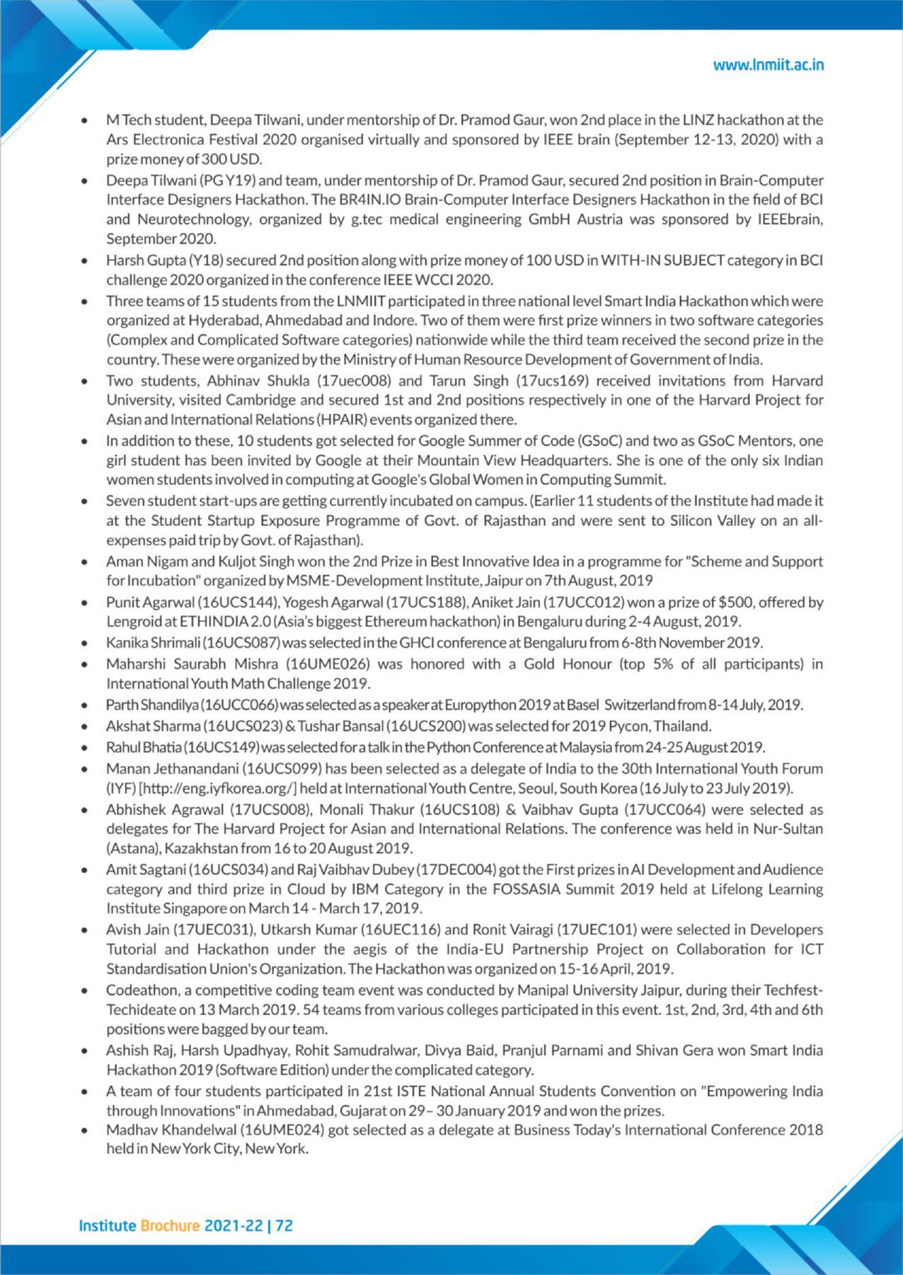 LNM Institute of Information Technology, Jaipur Brochure 2021-22 - Page 74