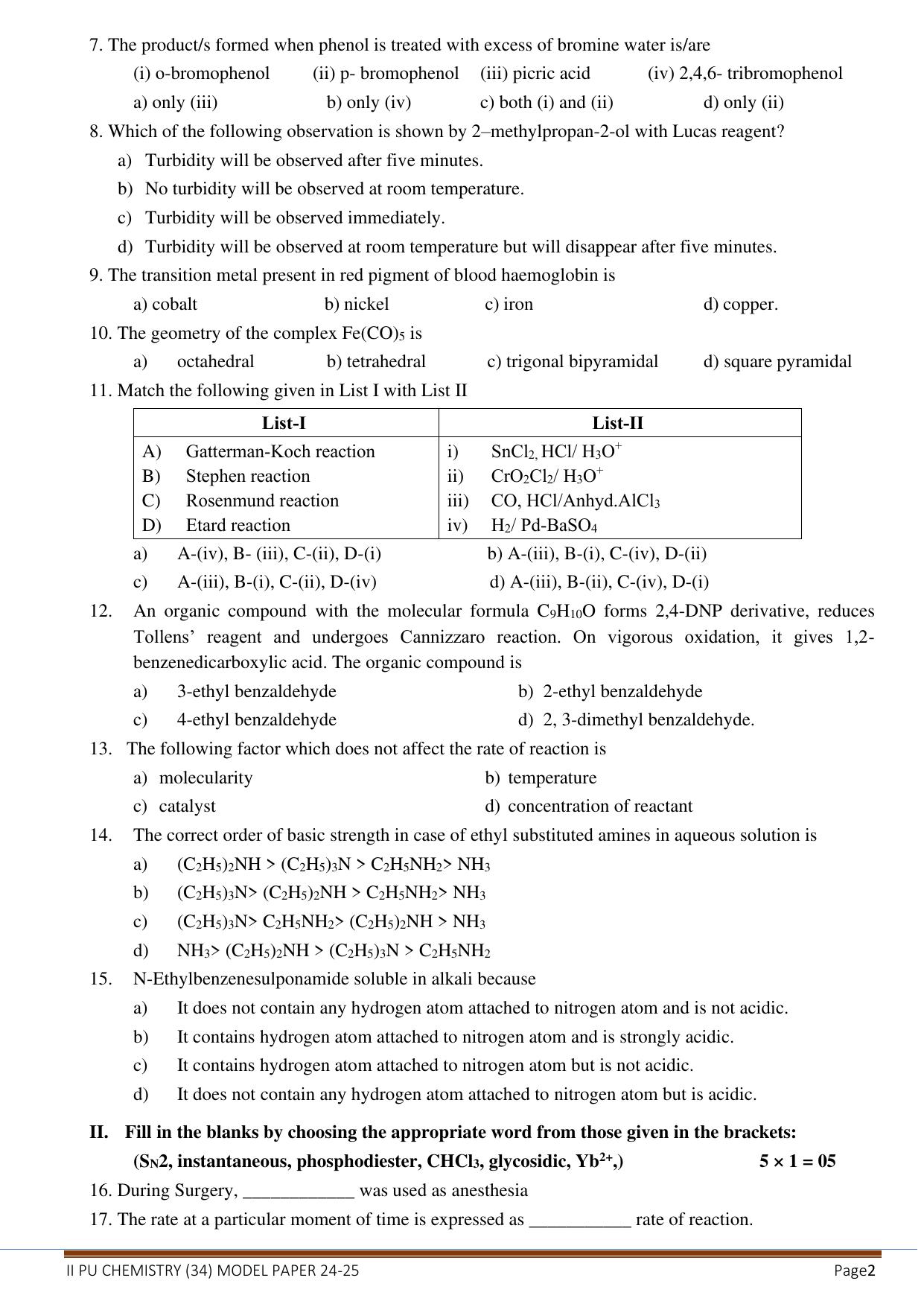 Karnataka II PUC Chemistry Model Question Paper III 2025 - Page 2