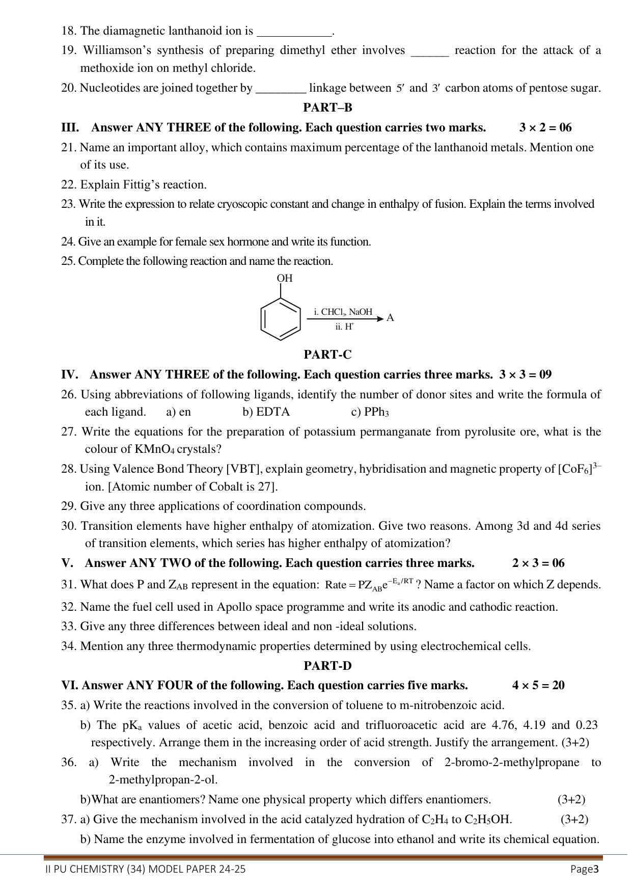 Karnataka II PUC Chemistry Model Question Paper III 2025 - Page 3