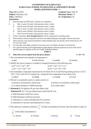 Karnataka II PUC Chemistry Model Question Paper III 2025