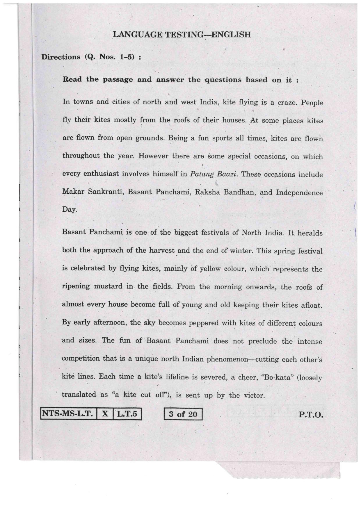 Maharashtra NTSE 2016 LT (English) Question Paper - Page 3