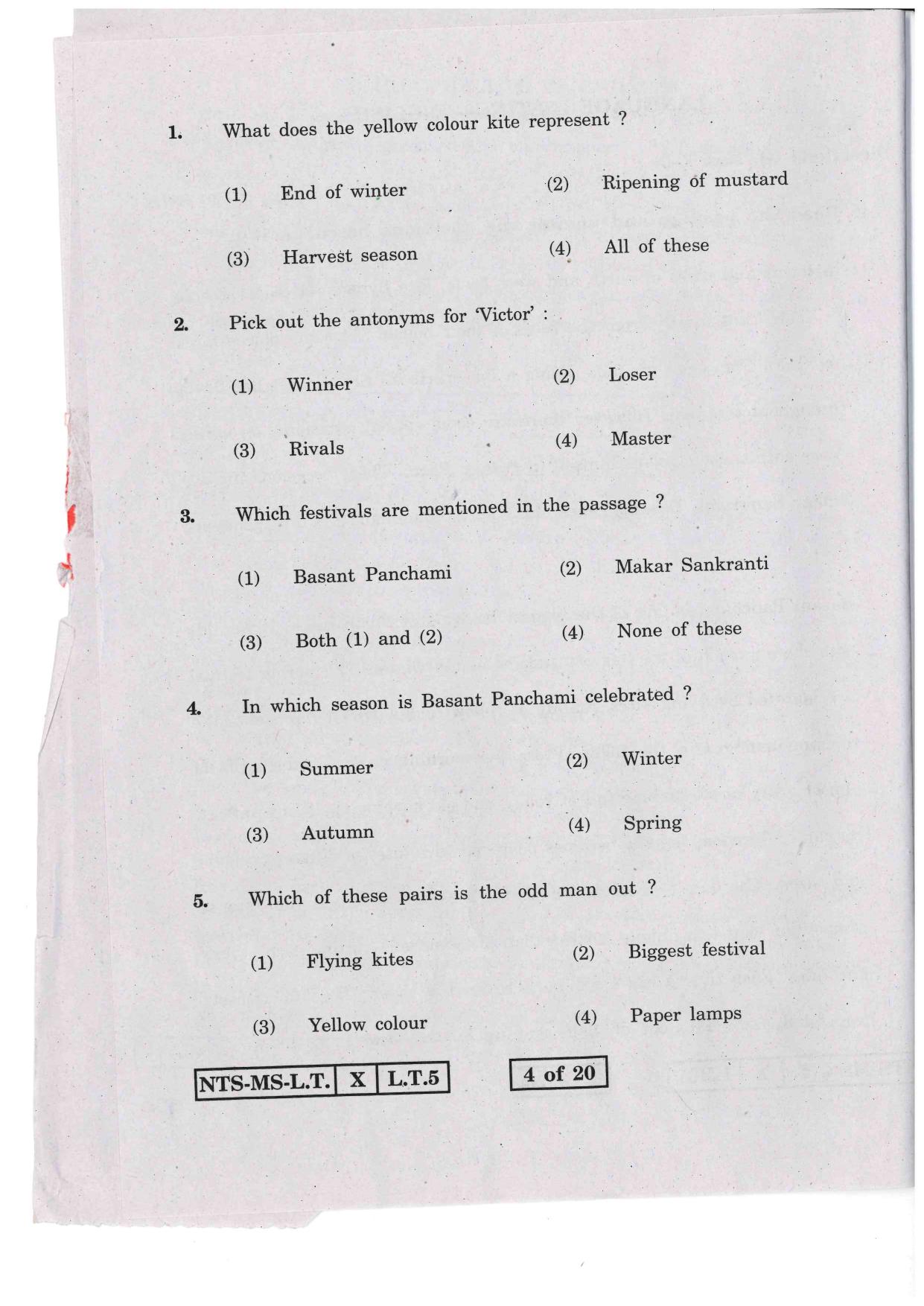 Maharashtra NTSE 2016 LT (English) Question Paper - Page 4