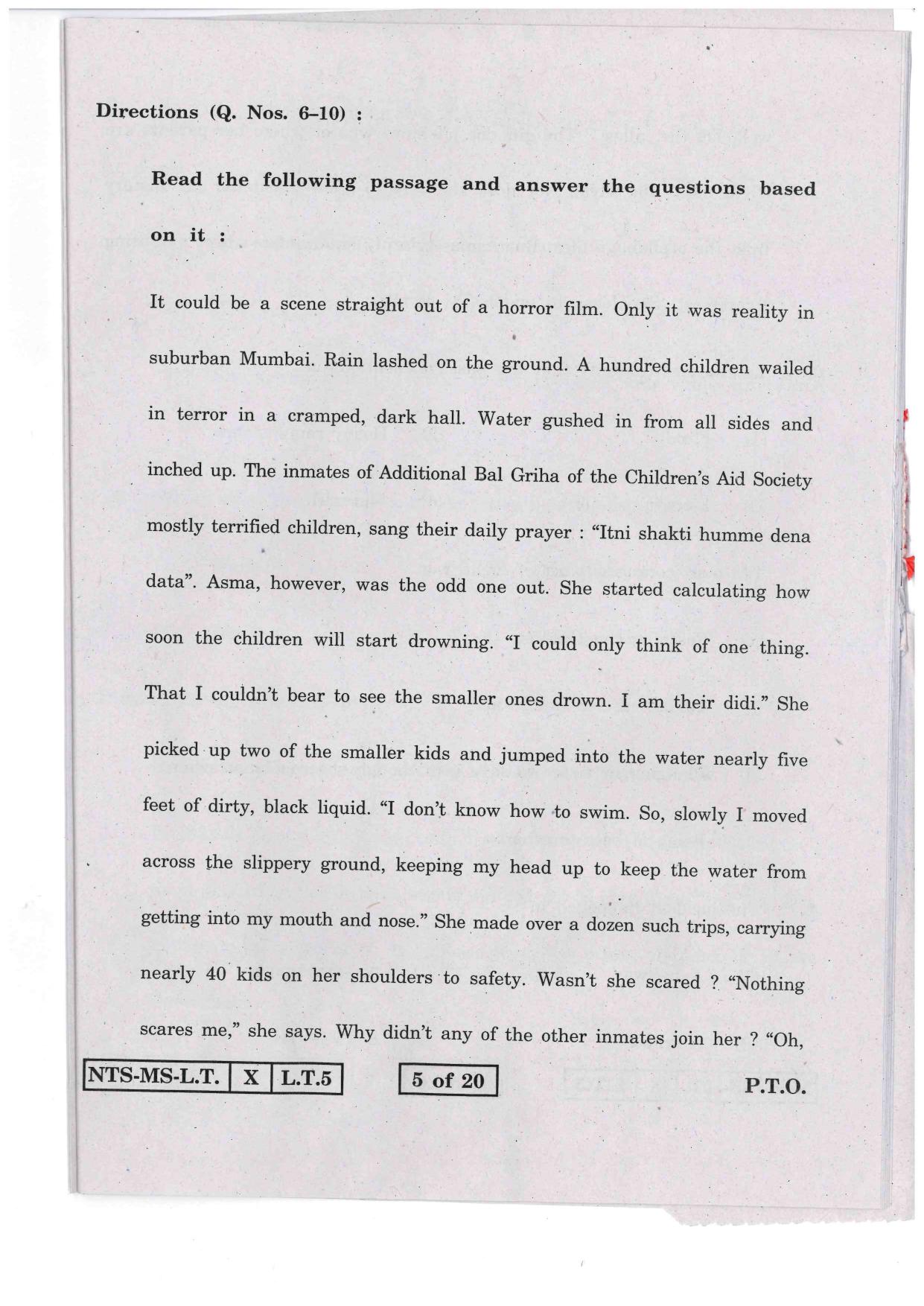 Maharashtra NTSE 2016 LT (English) Question Paper - Page 5