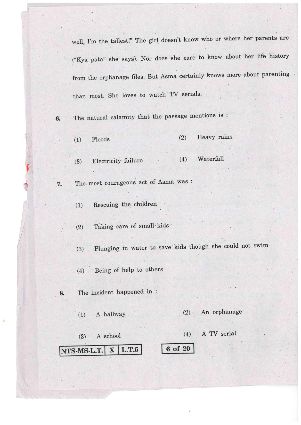 Maharashtra NTSE 2016 LT (English) Question Paper - Page 6