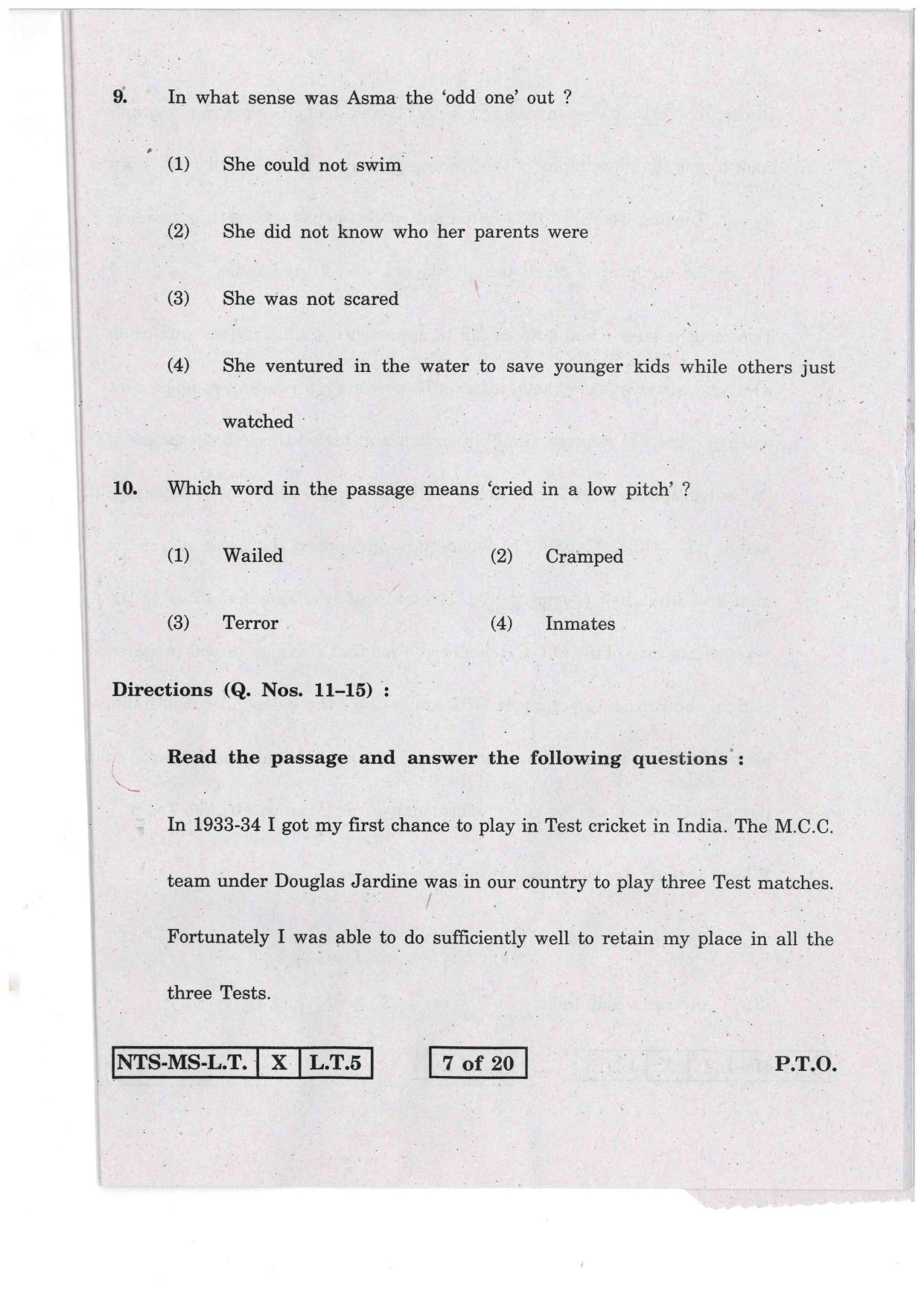 Maharashtra NTSE 2016 LT (English) Question Paper - Page 7