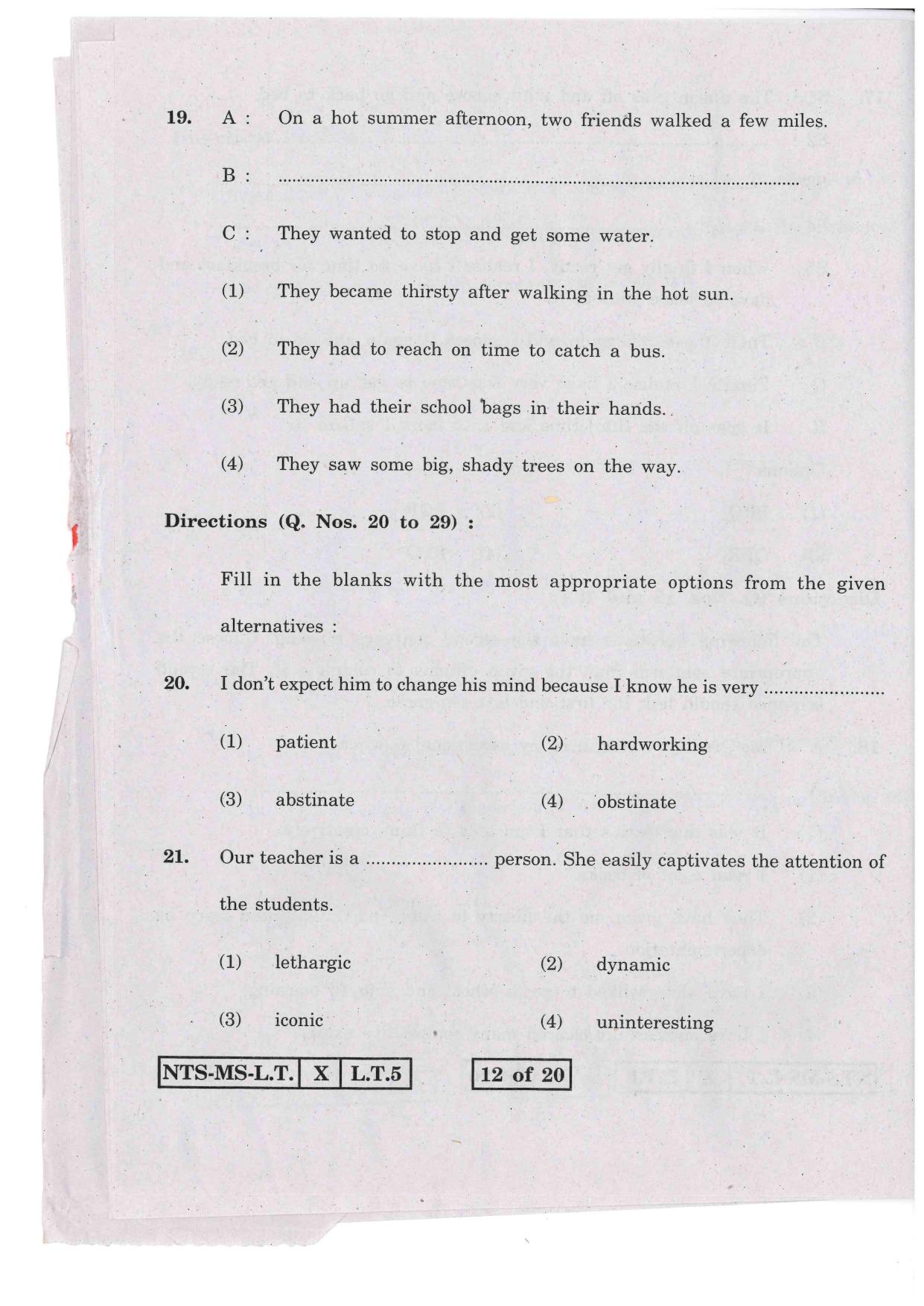 Maharashtra NTSE 2016 LT (English) Question Paper - Page 12
