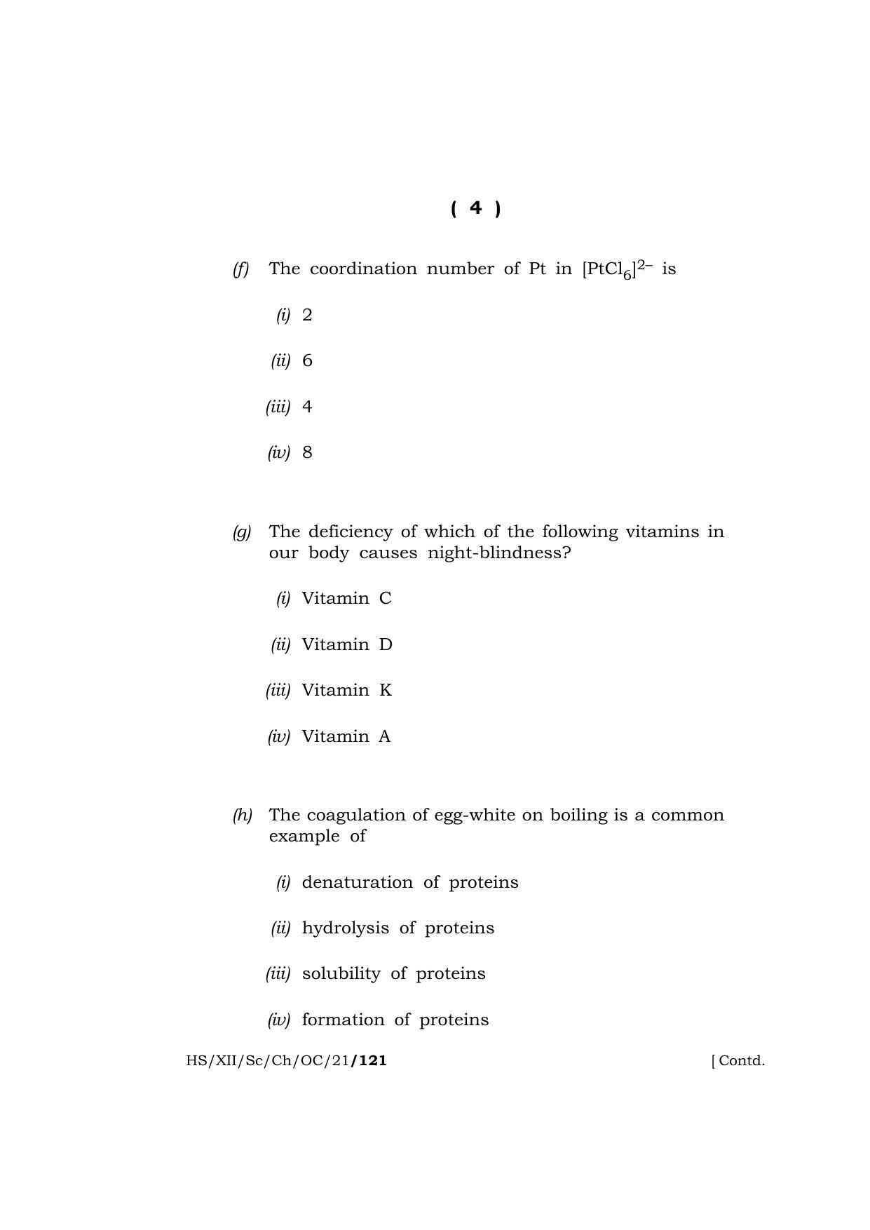 Meghalaya Board (MBOSE) Class 12 CHEMISTRY (Old Course) (HS-XII-Sc-Ch-OC-21) 2021 Question Paper - Page 4