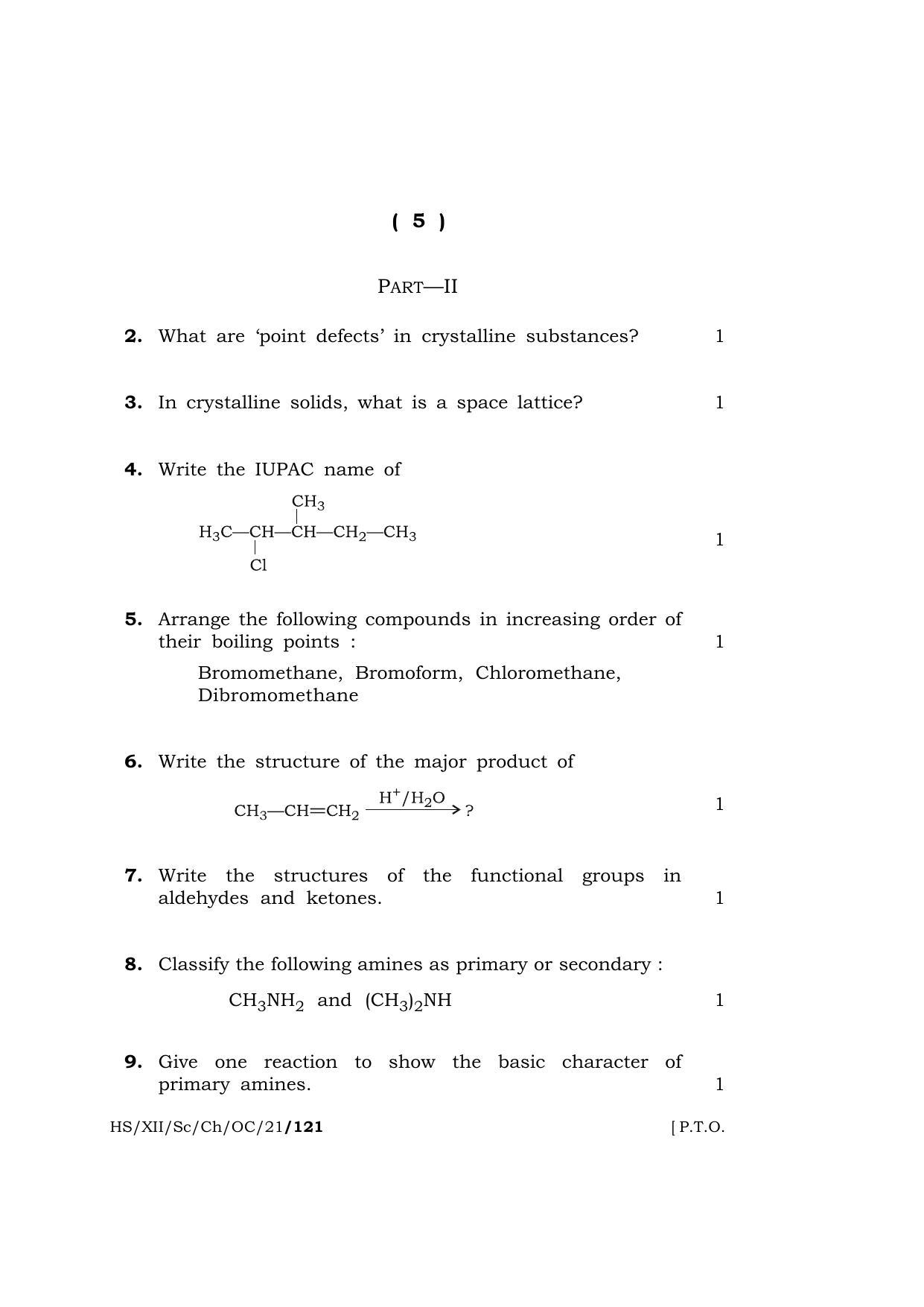 Meghalaya Board (MBOSE) Class 12 CHEMISTRY (Old Course) (HS-XII-Sc-Ch-OC-21) 2021 Question Paper - Page 5