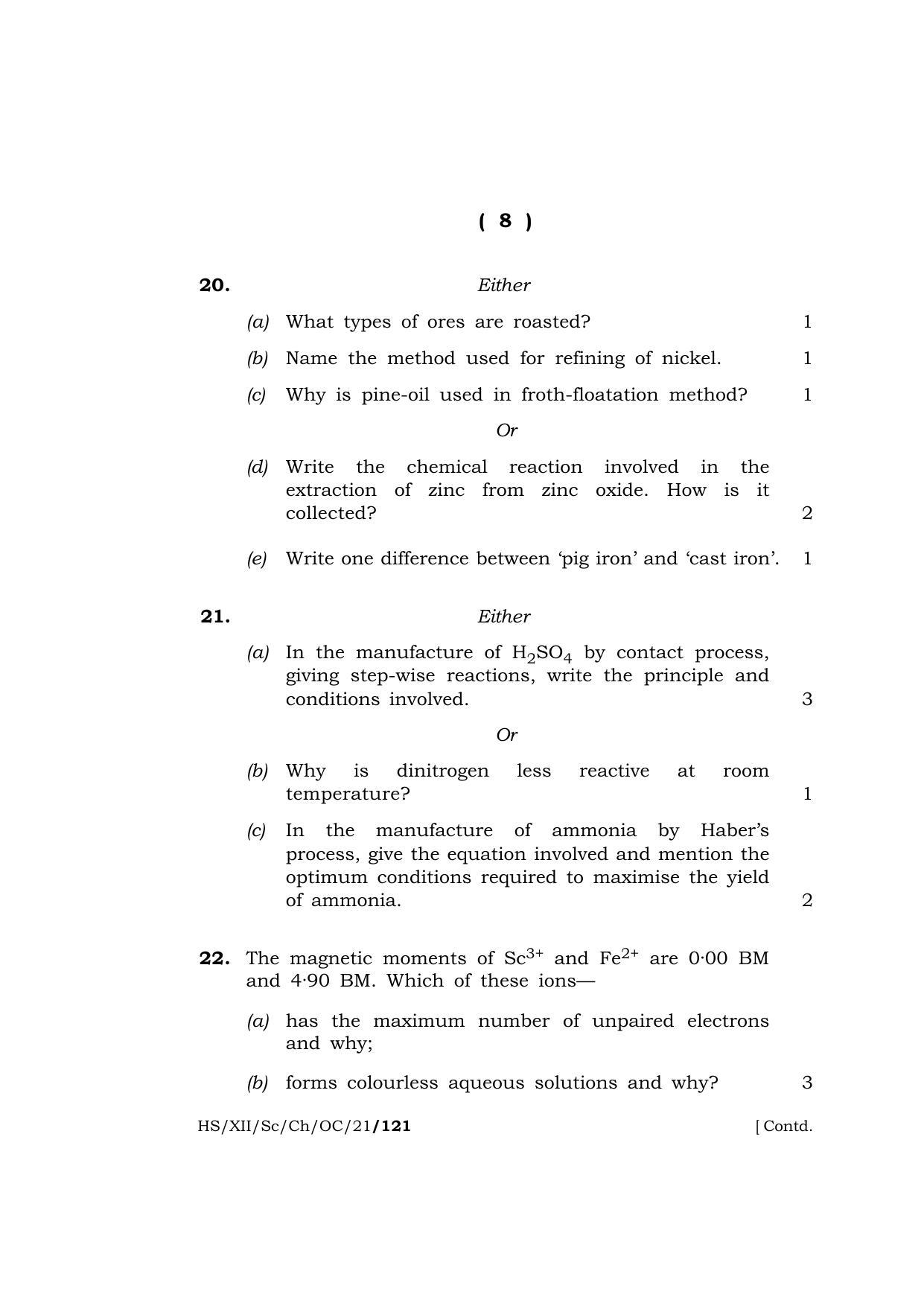 Meghalaya Board (MBOSE) Class 12 CHEMISTRY (Old Course) (HS-XII-Sc-Ch-OC-21) 2021 Question Paper - Page 8