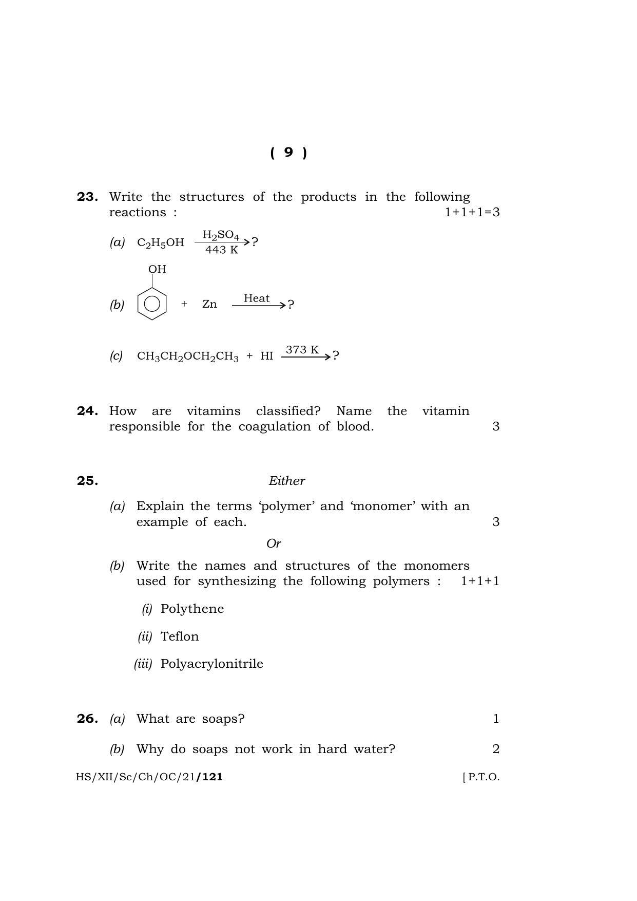 Meghalaya Board (MBOSE) Class 12 CHEMISTRY (Old Course) (HS-XII-Sc-Ch-OC-21) 2021 Question Paper - Page 9