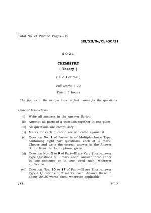 Meghalaya Board (MBOSE) Class 12 CHEMISTRY (Old Course) (HS-XII-Sc-Ch-OC-21) 2021 Question Paper