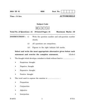Goa Board Class 12 Automobile (March 2024) Question Paper