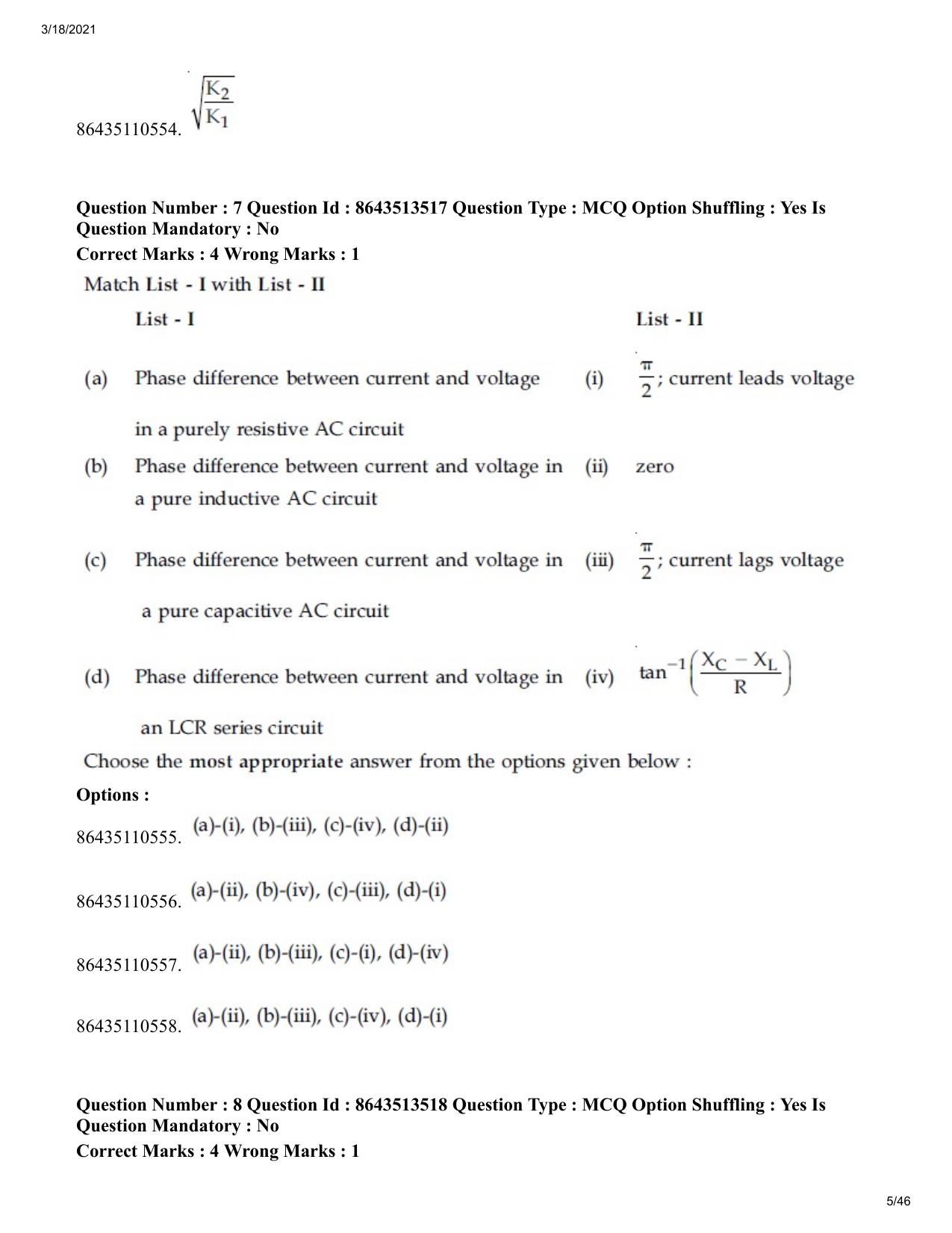 JEE Mains 2021: BTech (Shift 2) 17-03-2021 Question Paper - Page 5