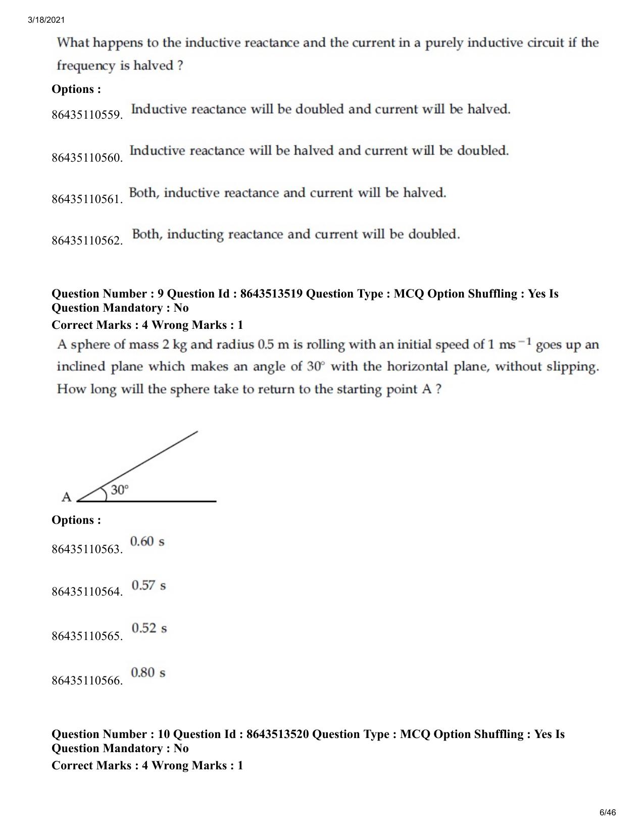 JEE Mains 2021: BTech (Shift 2) 17-03-2021 Question Paper - Page 6