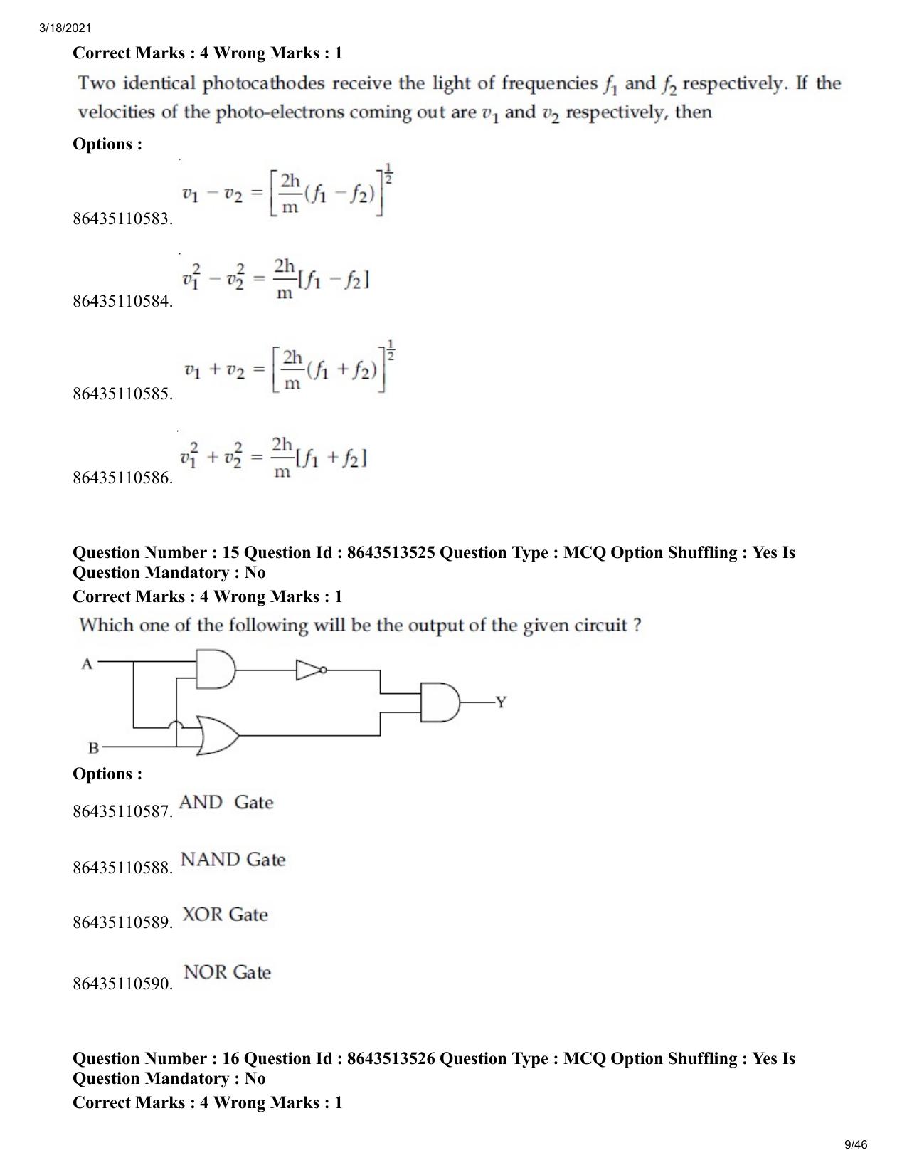 JEE Mains 2021: BTech (Shift 2) 17-03-2021 Question Paper - Page 9