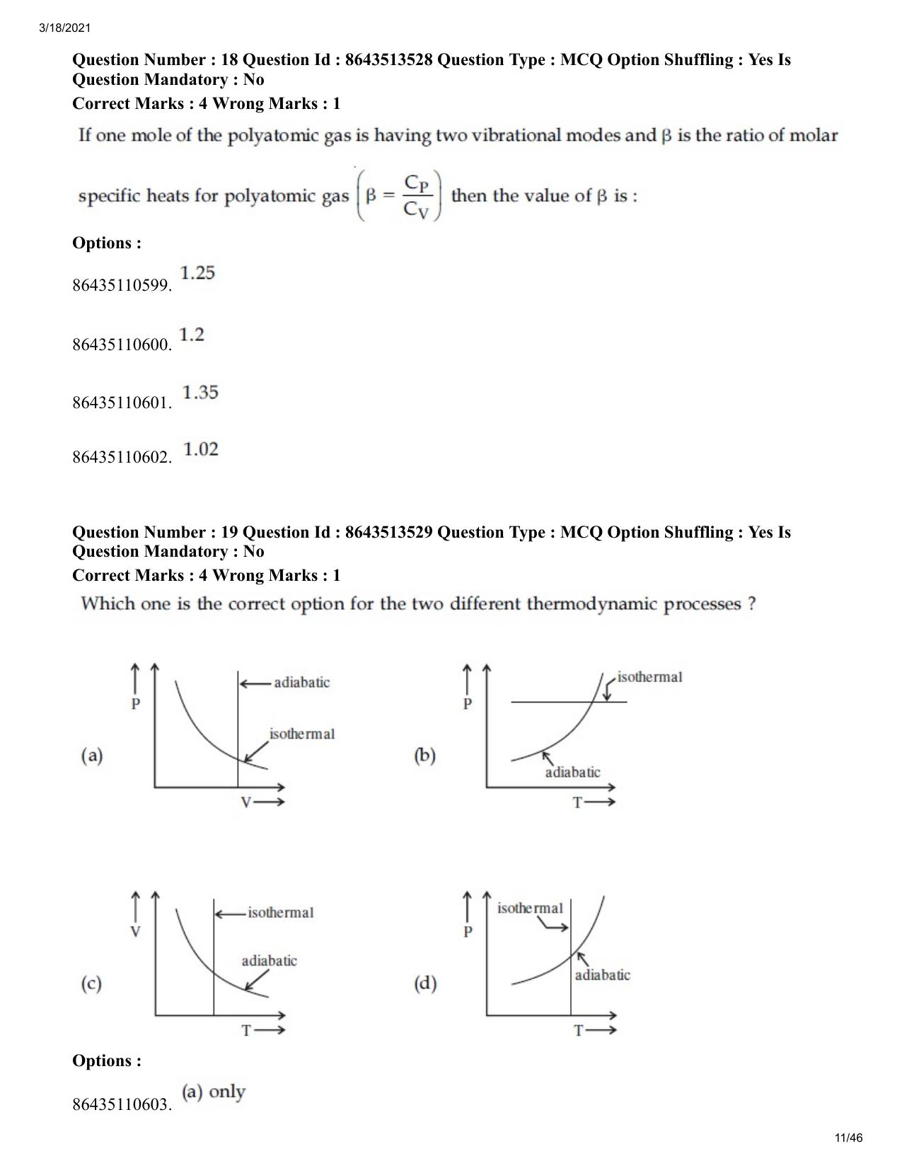 JEE Mains 2021: BTech (Shift 2) 17-03-2021 Question Paper - Page 11
