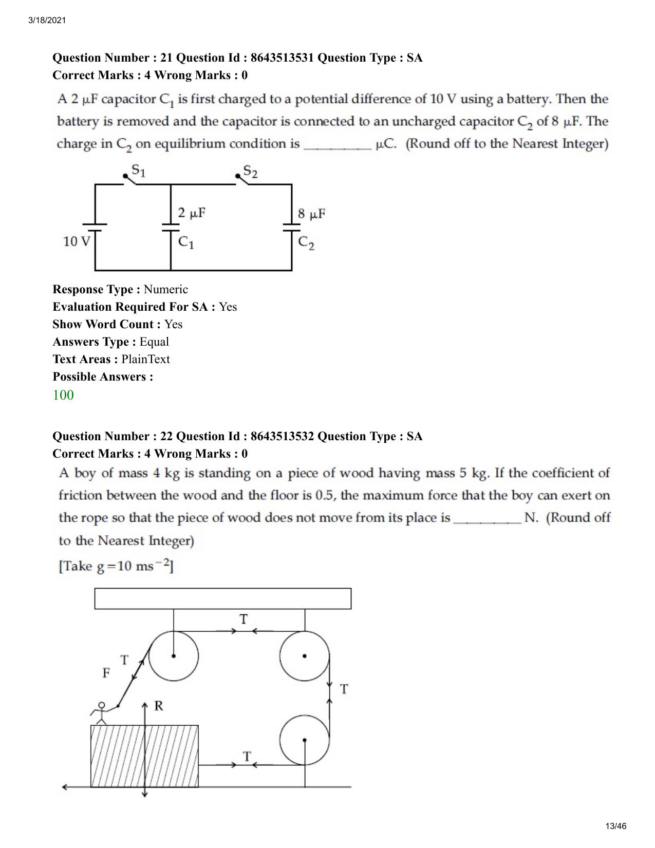 JEE Mains 2021: BTech (Shift 2) 17-03-2021 Question Paper - Page 13