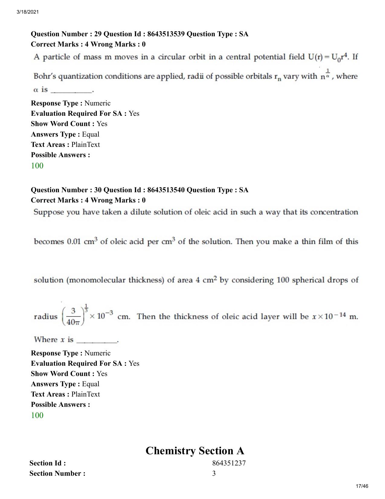 JEE Mains 2021: BTech (Shift 2) 17-03-2021 Question Paper - Page 17