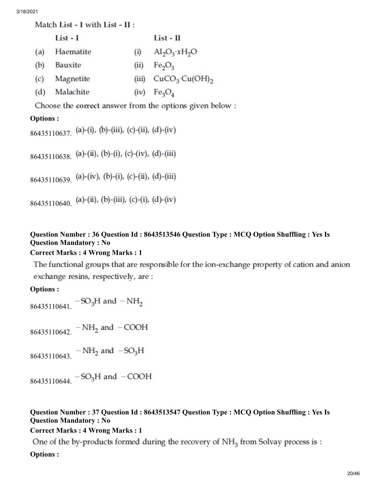 JEE Mains 2021: BTech (Shift 2) 17-03-2021 Question Paper - Page 20
