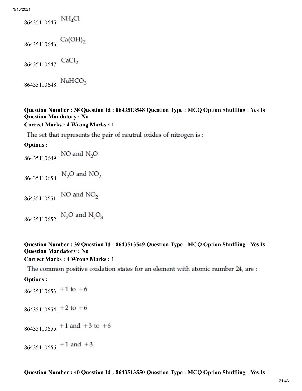 JEE Mains 2021: BTech (Shift 2) 17-03-2021 Question Paper - Page 21