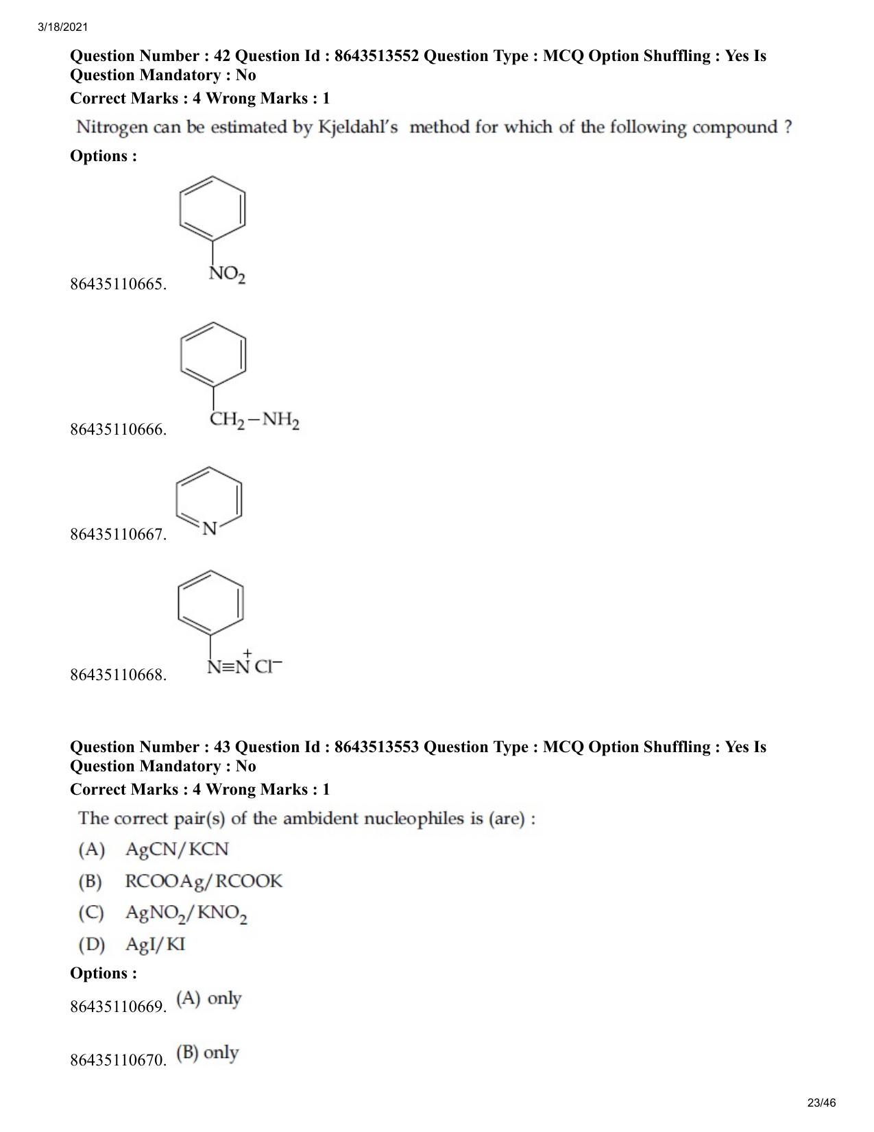 JEE Mains 2021: BTech (Shift 2) 17-03-2021 Question Paper - Page 23