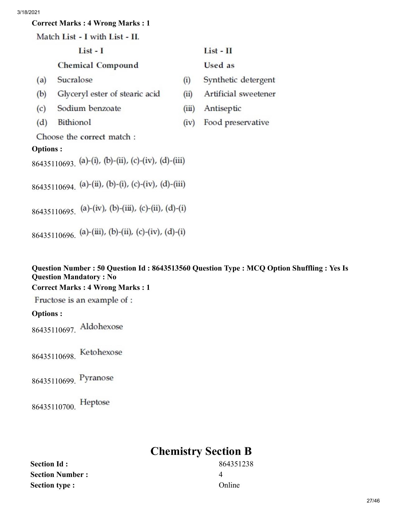 JEE Mains 2021: BTech (Shift 2) 17-03-2021 Question Paper - Page 27