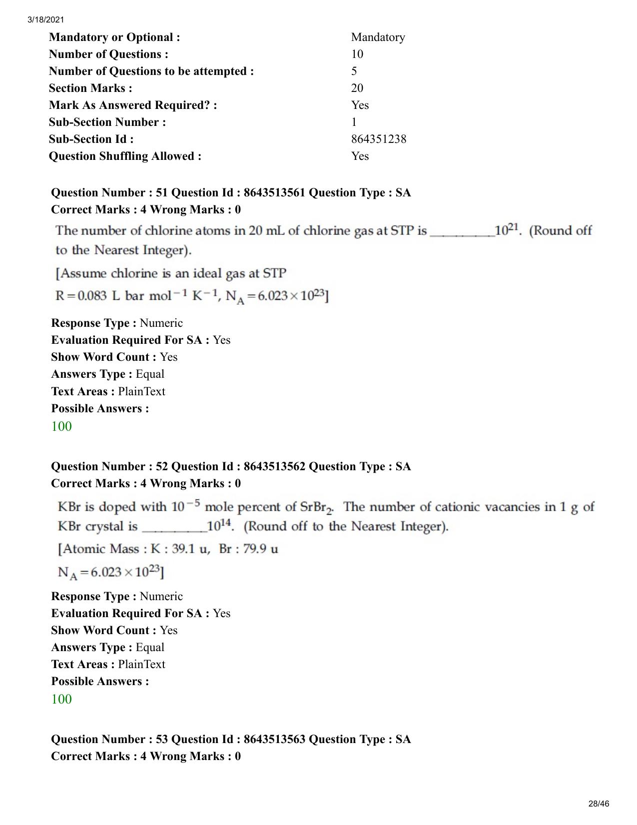 JEE Mains 2021: BTech (Shift 2) 17-03-2021 Question Paper - Page 28