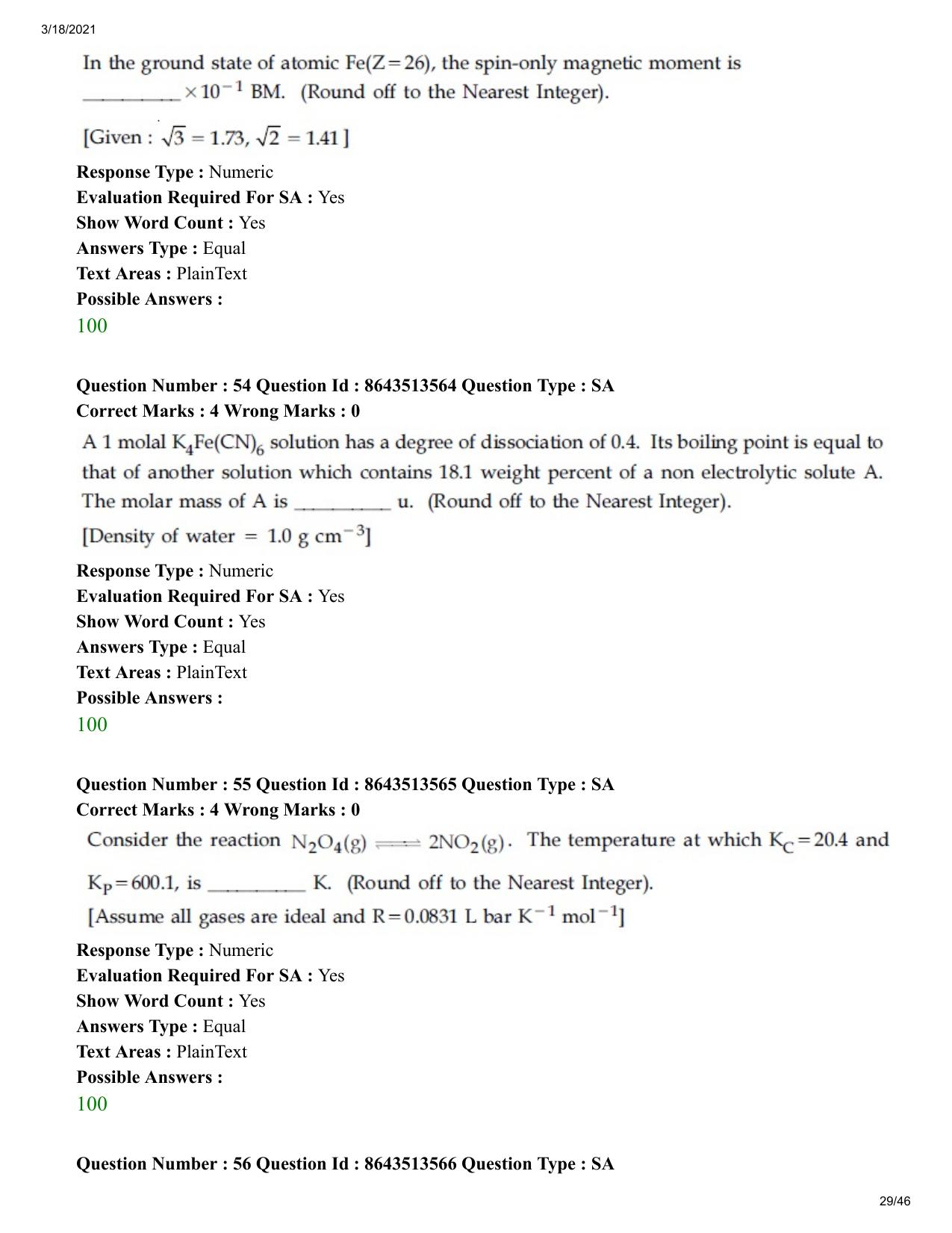 JEE Mains 2021: BTech (Shift 2) 17-03-2021 Question Paper - Page 29