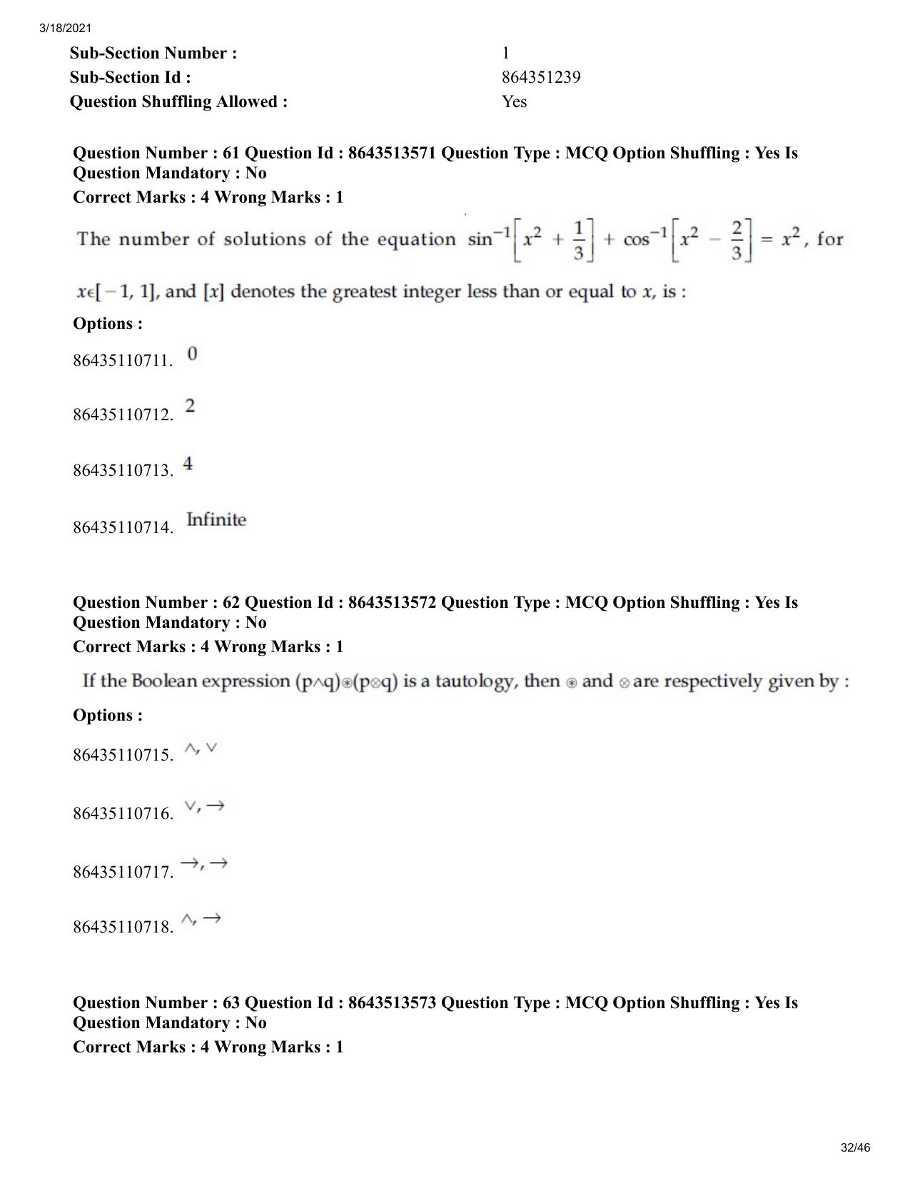 JEE Mains 2021: BTech (Shift 2) 17-03-2021 Question Paper - Page 32