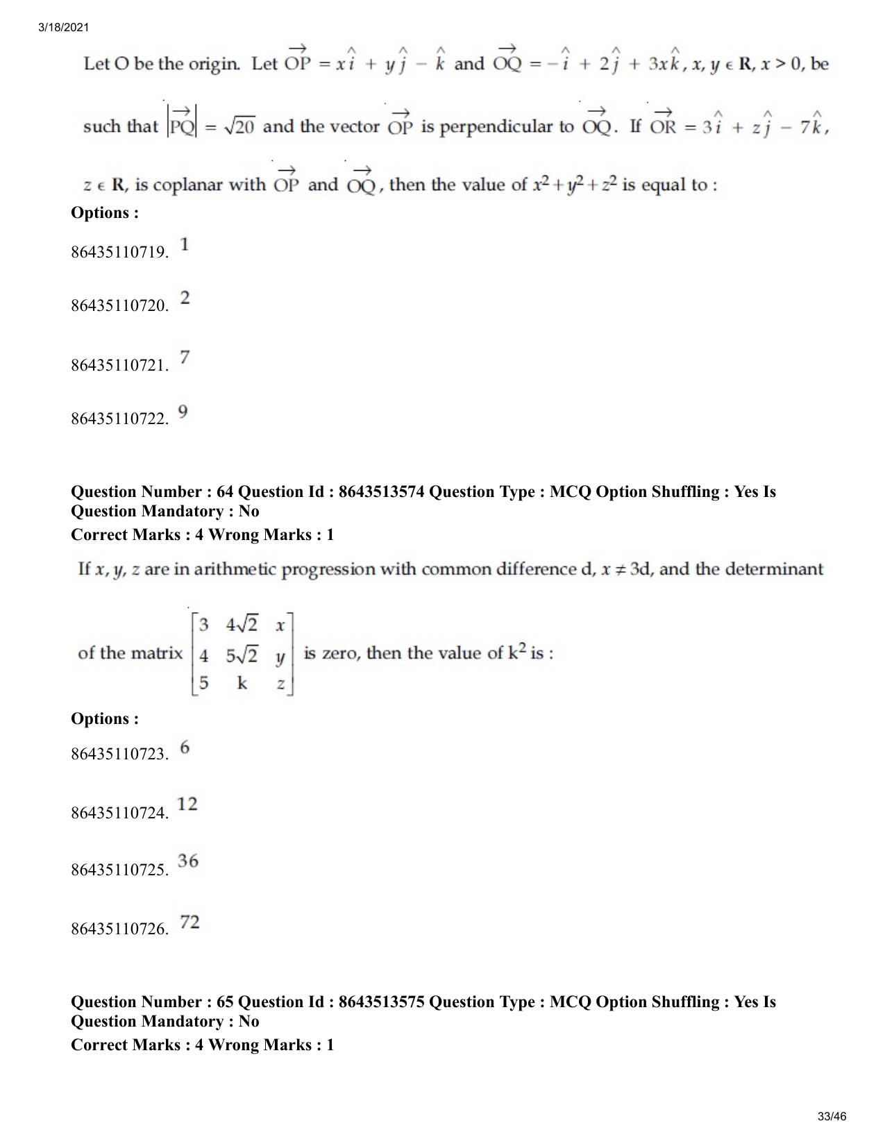 JEE Mains 2021: BTech (Shift 2) 17-03-2021 Question Paper - Page 33